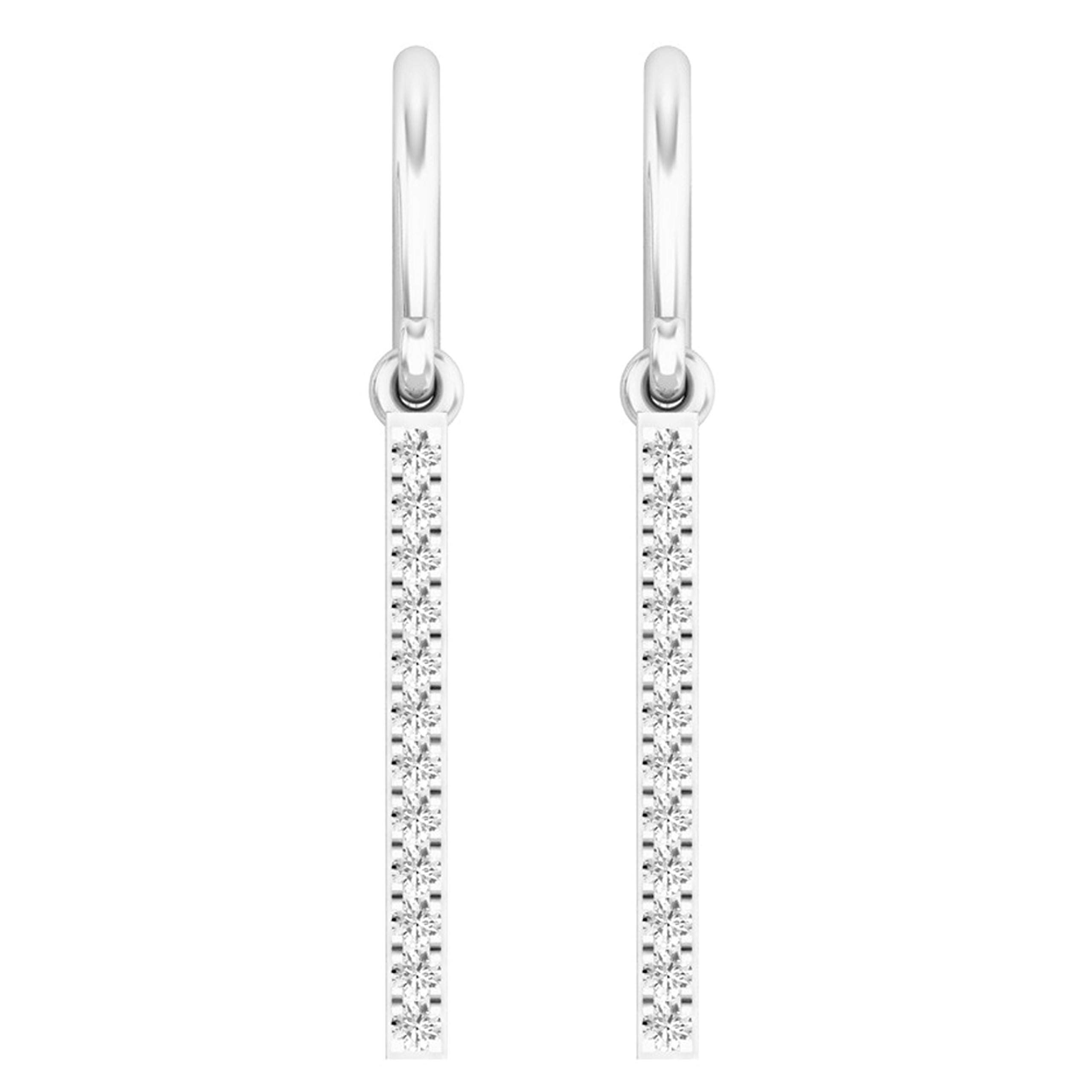 10K Solid Gold Round White Diamond Vertical Bar French Wire Dangle Earrings for Women - Elegant Dazzlingrock Collection | Perfect for Weddings, Parties & Special Occasions