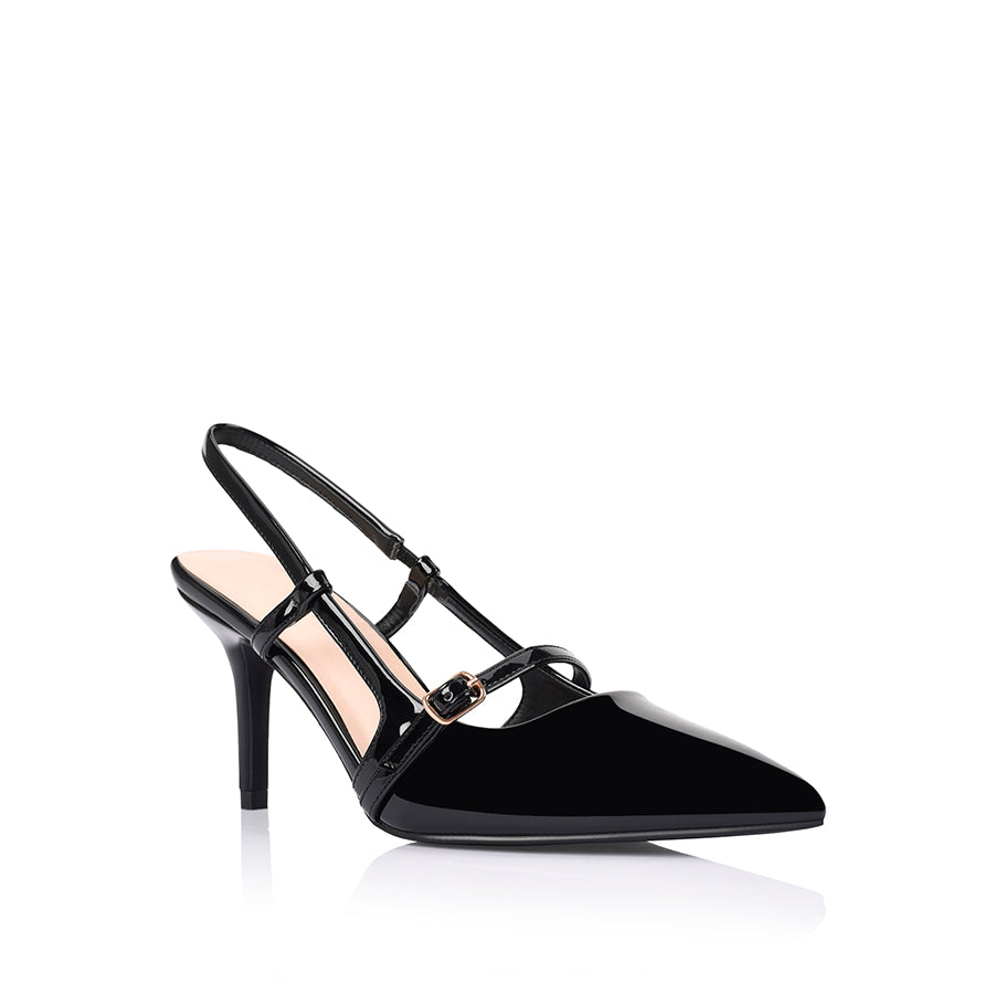 Leia Slingback Stilettos - Black Patent Leather High Heels for Women | Elegant Dress Shoes for Party, Wedding & Evening Events