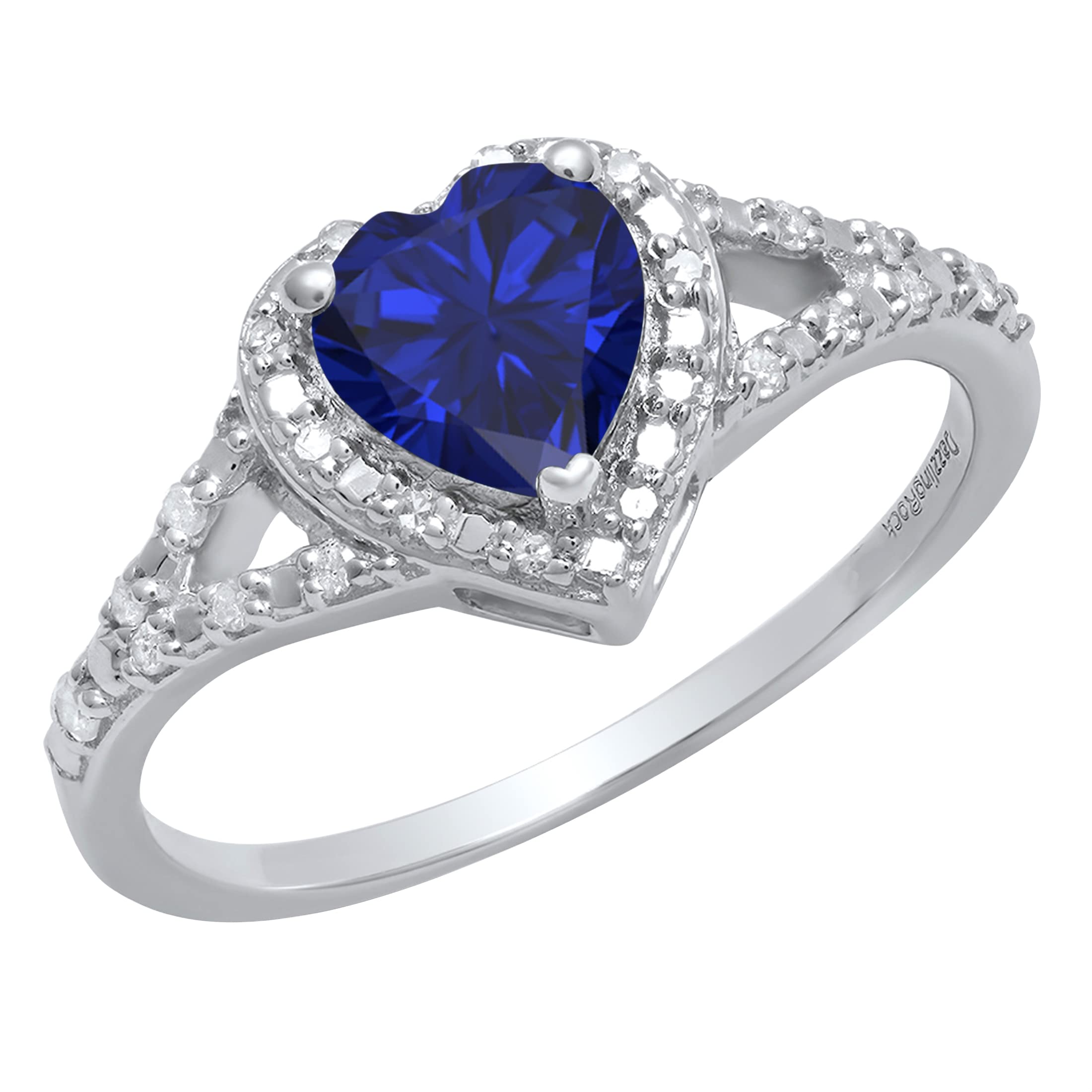 Dazzlingrock 6mm Heart Lab-Created Gemstone & White Diamond Engagement Ring in 925 Sterling Silver - Perfect for Proposals, Anniversaries, and Romantic Gifts