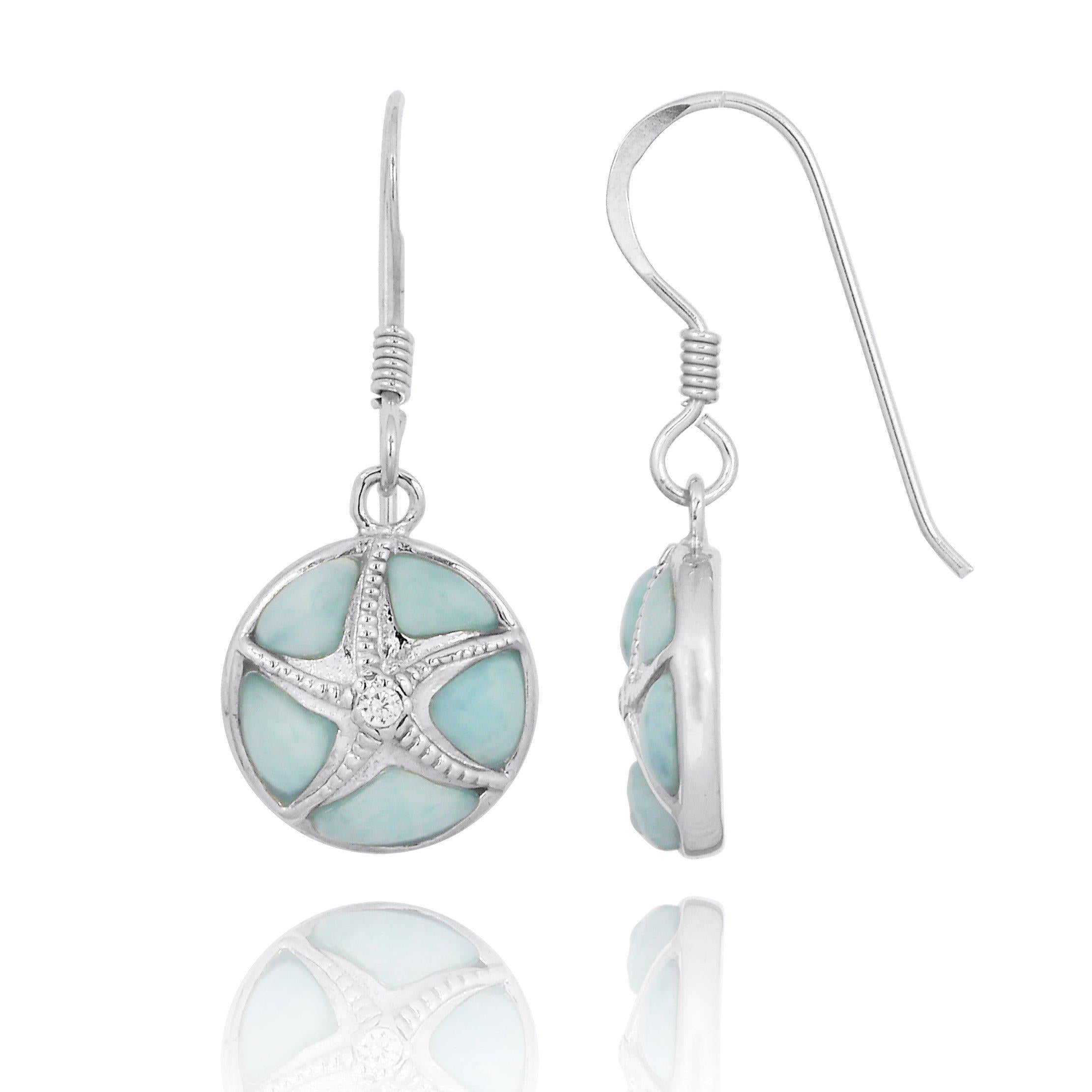 Handmade Caribbean Larimar Starfish Earrings - Genuine Blue Stone Jewelry for Women - Perfect for Beach Vacations & Summer Outfits