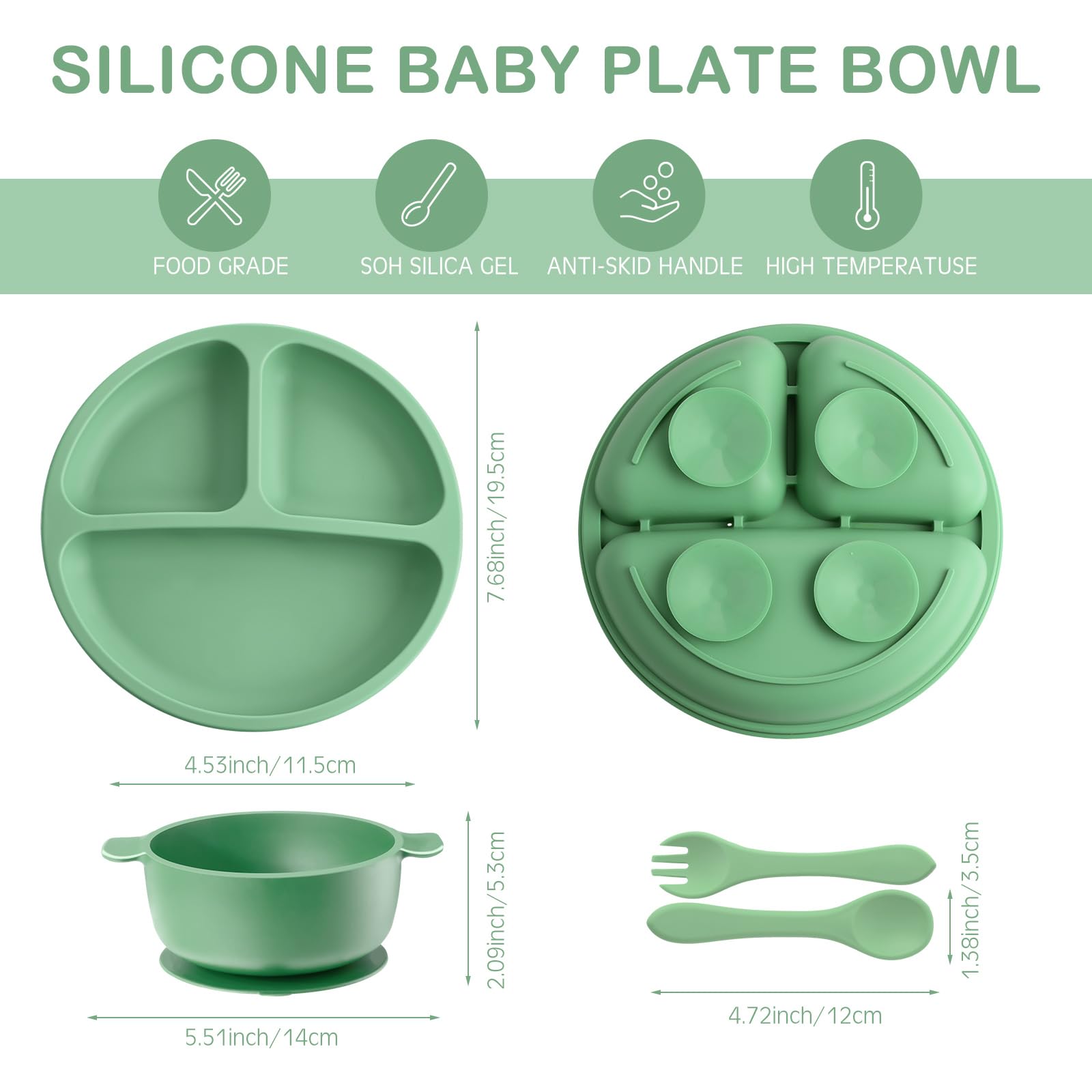 Dandat 24-Piece Silicone Baby Feeding Set - 6 Suction Bowls, 6 Divided Plates, 6 Forks & 6 Spoons - BPA-Free Toddler Utensils for Weaning & Self-Feeding - Vivid Colors (Perfect for Home, Travel & Daycare Use)