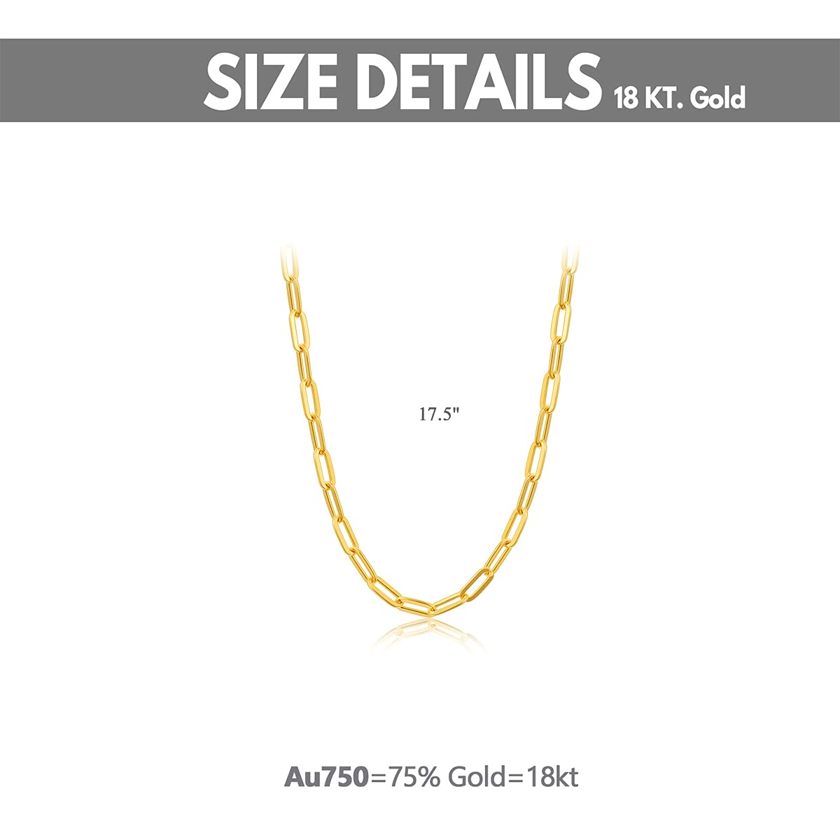 18K Yellow Gold Paperclip Link Chain Necklace for Women - Real Gold Durable Jewelry Gift for Her, Mom, Wife - 1.2MM Thin & Elegant - Perfect for Everyday Wear, Special Occasions & Gifting