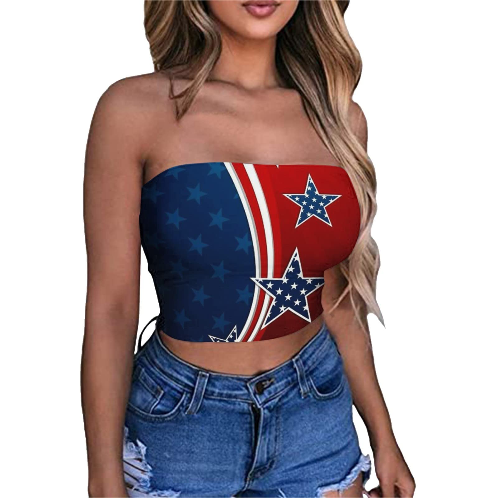 4th of July Women's Tank Tops - Patriotic V-Neck Sleeveless Shirts with Side Split | Summer Casual Wear for BBQ, Beach & Independence Day Celebrations