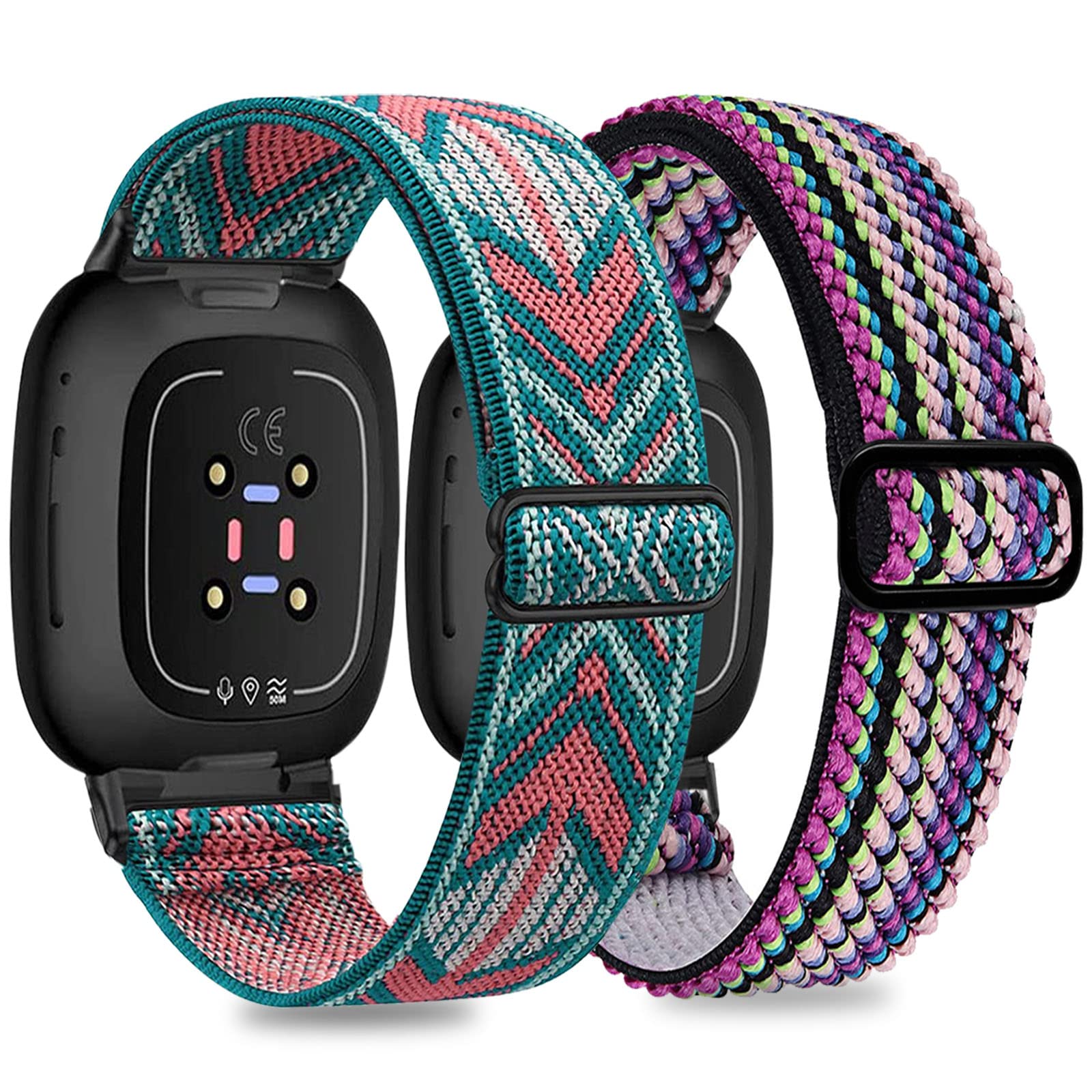 Stretchy Nylon Replacement Band for Fitbit Versa 3/Versa 4/Sense/Sense 2 - Soft Adjustable Sport Strap for Women & Men - Perfect for Workouts, Running & Daily Wear