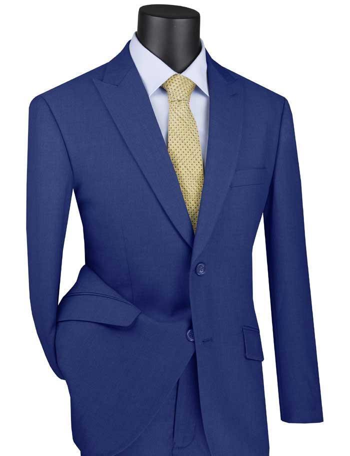 Blue Modern Fit Peak Lapel Suit for Men - Slim Tailored Business & Wedding Suit Jacket - Perfect for Formal Events, Office Wear & Special Occasions