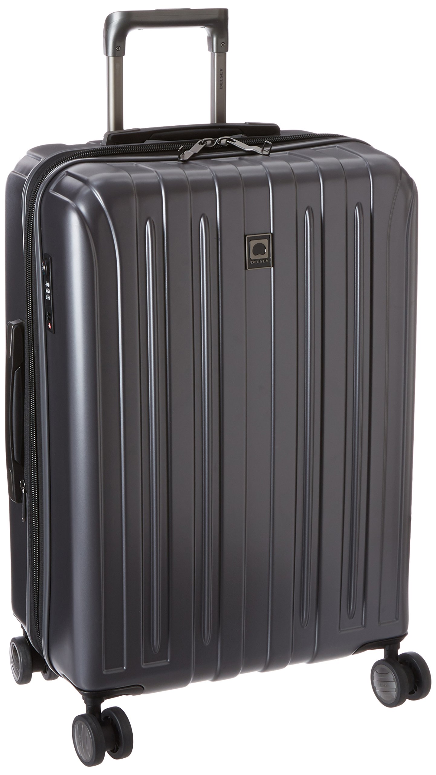 Delsey Paris Titanium Hardside Expandable Luggage with 360° Spinner Wheels - 25 Inch Checked-Medium Graphite Suitcase for Travel, Business Trips & Vacation Packing