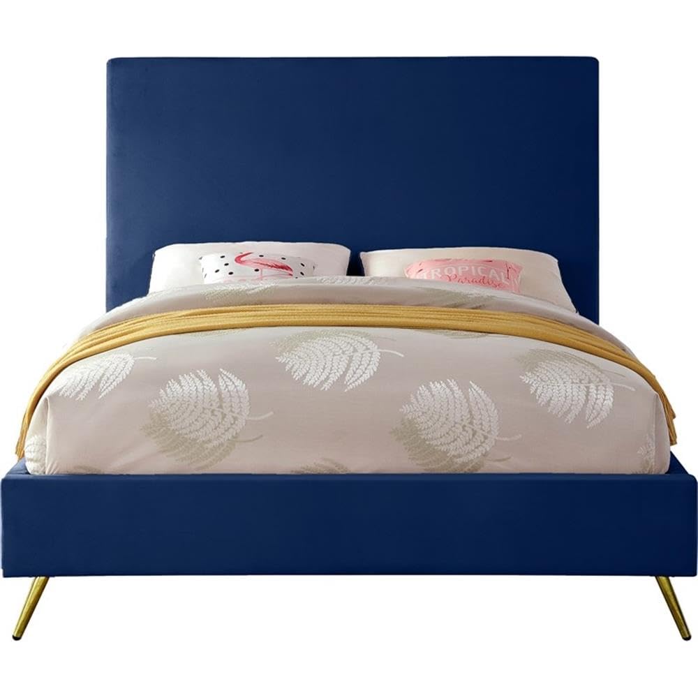 Modern Velvet Upholstered King Bed with Gold & Chrome Legs - 81