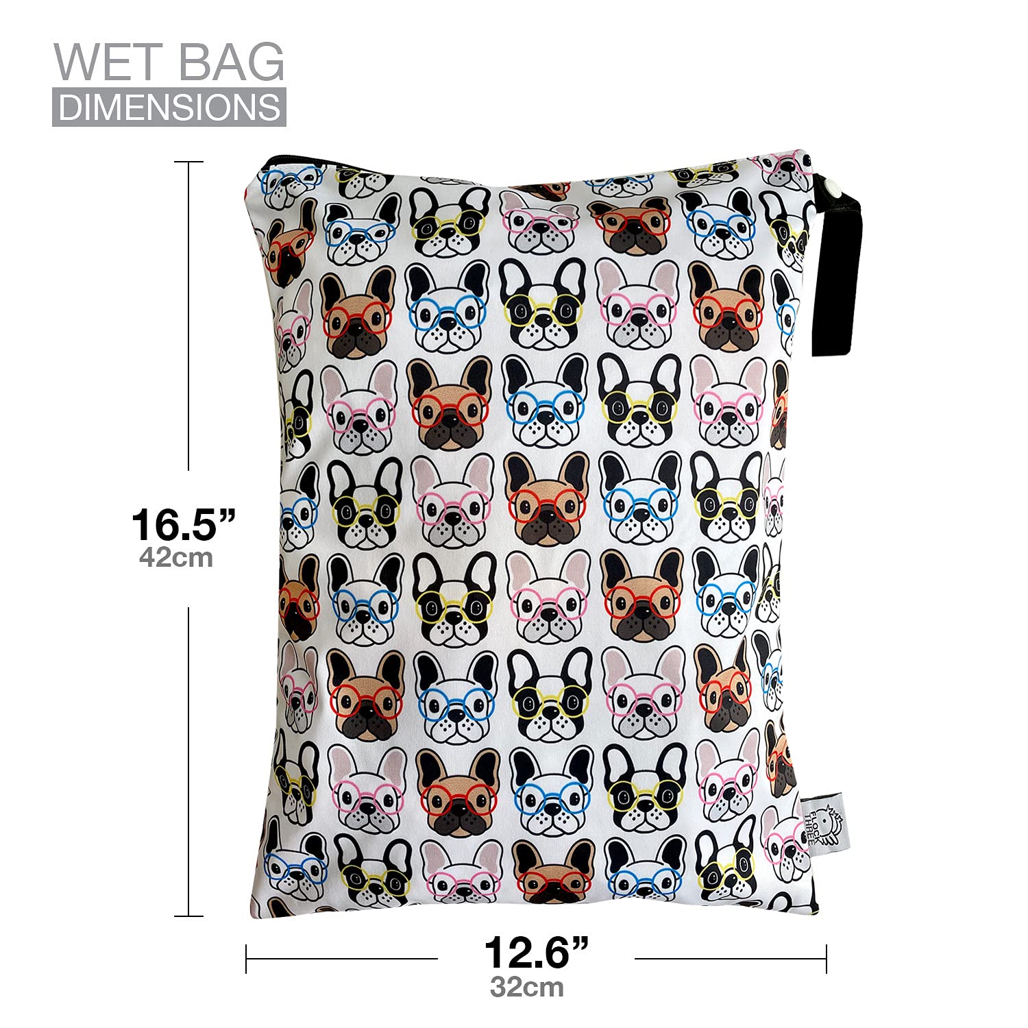 FLOCK THREE Washable Reusable Wet Bag - Waterproof Diaper Bag, Swim Bag, Travel Toiletries Pouch with Zipper (12.6