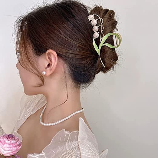 Ginoya Brothers Metal Butterfly Headdress Hair Clips - Large Flower Tassel Claw Clip with Non-Slip Grip for Women & Girls (Lotus Pink) | Perfect for Weddings, Parties & Boho Fashion Accessories