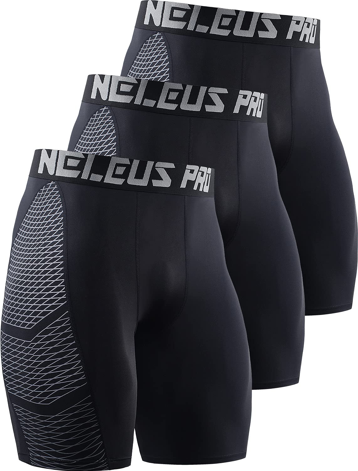NELEUS Men's Compression Shorts 3-Pack - Moisture Wicking, Breathable & Supportive for Running, Workout & Gym Training