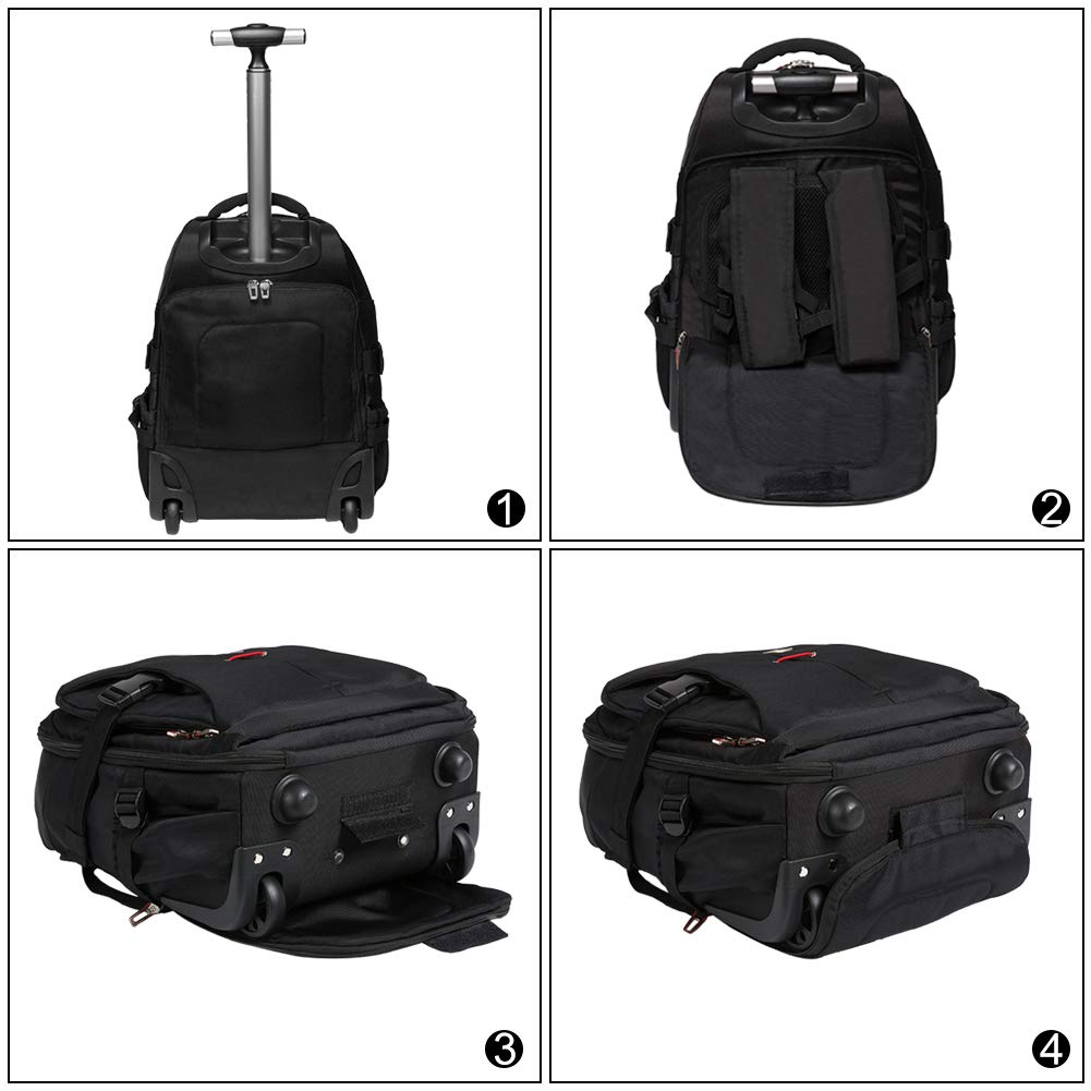 SKYMOVE 19 Inch Wheeled Rolling Backpack for Adults & Students - Laptop & Book Travel Backpack with Extendable Handle (Black) - Perfect for School, Business Travel & Commuting