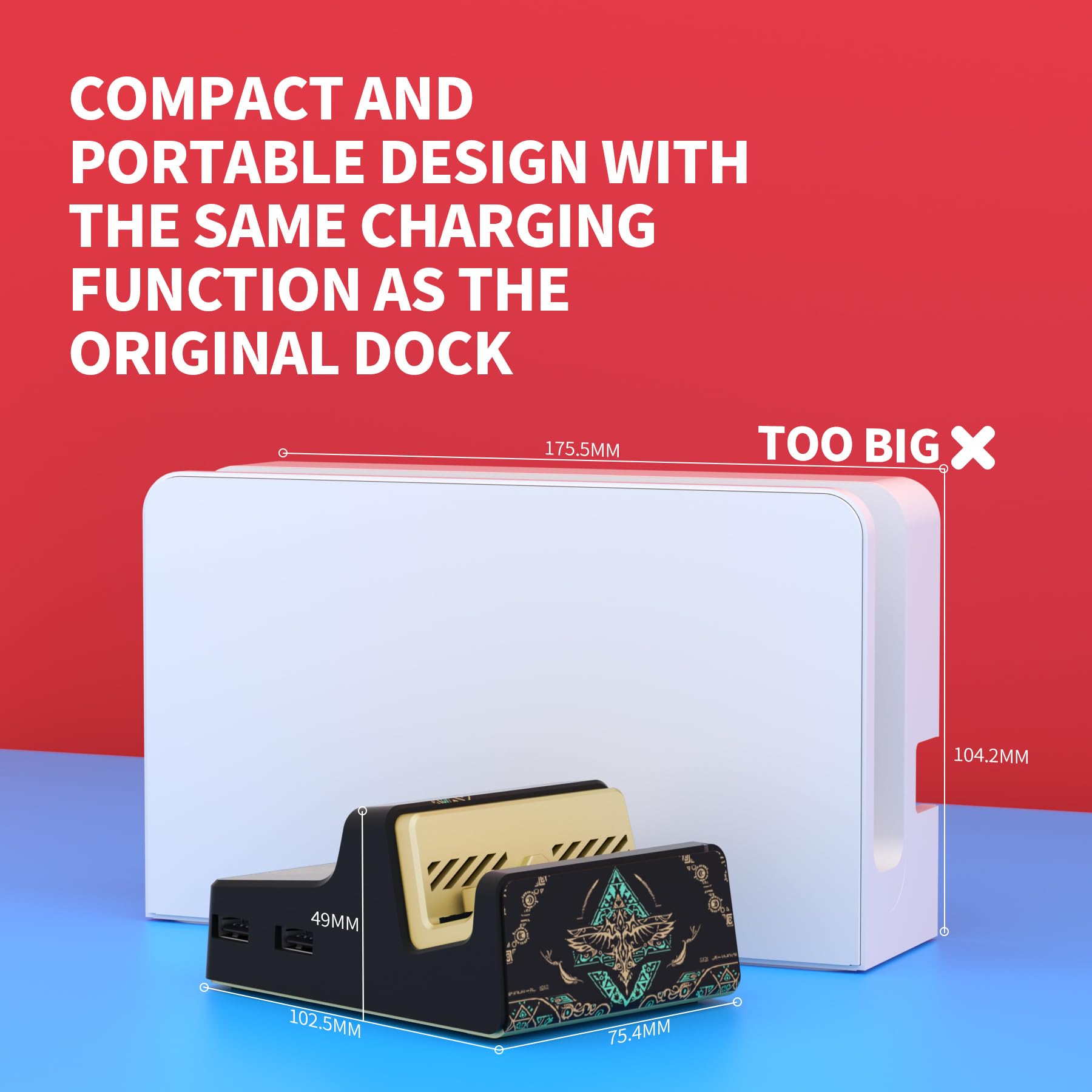 eXtremeRate AiryDocky DIY Kit - Glow in Dark Replacement Case for Nintendo Switch Dock, Portable Mini Shell Cover for Switch OLED (No Dock & Chip) - Perfect for Gaming Setups & Travel Accessories