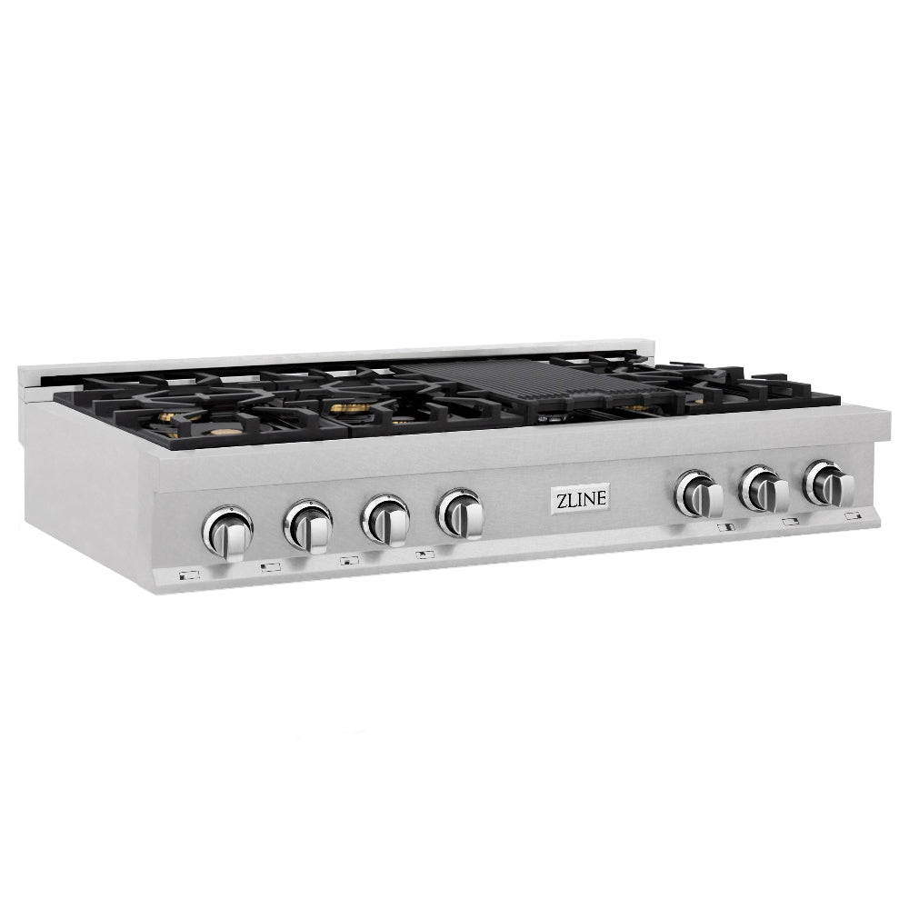 ZLINE 48-Inch Legacy 6-Burner Gas Rangetop with Brass Burners & Porcelain Cooktop in Satin Stainless Steel - Perfect for Professional Kitchens & Home Chefs (RTS BR 48)