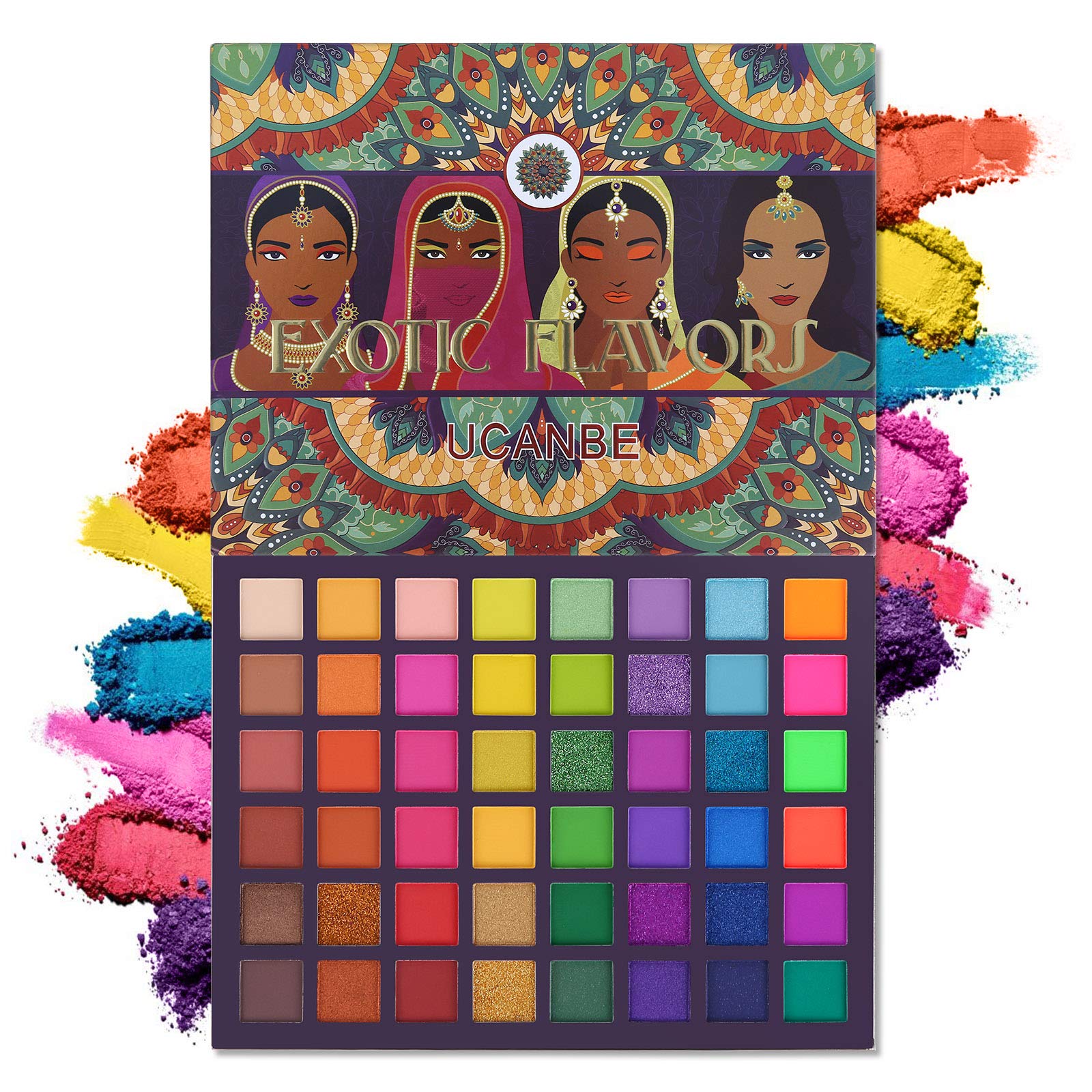 48-Color Exotic Eyeshadow Palette - Blendable Glitter & Matte for Smoky Makeup Looks