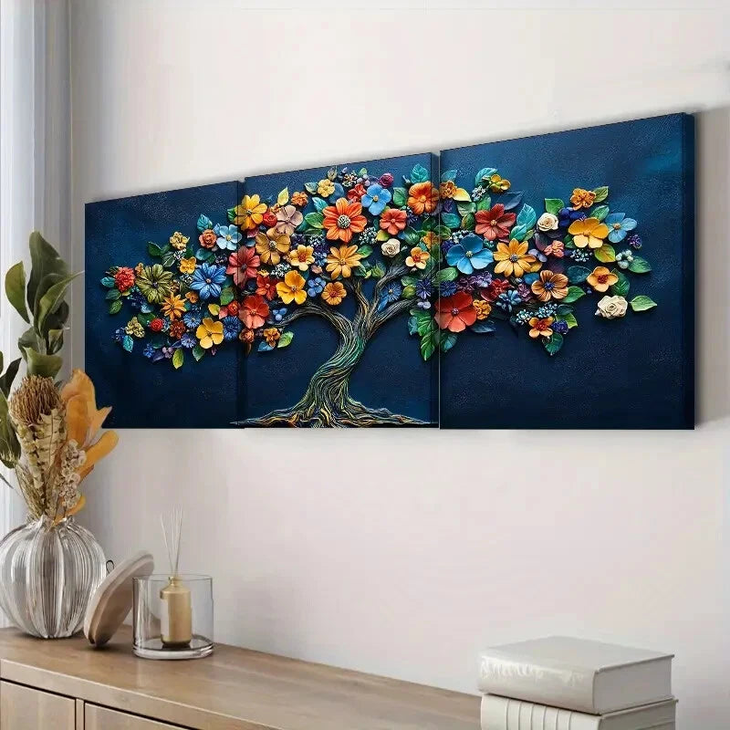 3-Piece Tree of Life Colorful Flowers Wall Art Set - Framed Canvas 40x60cm (16x24in) - High Quality Print, 100% Australian Made, Ready to Hang - Perfect for Living Room, Bedroom & Office Decor