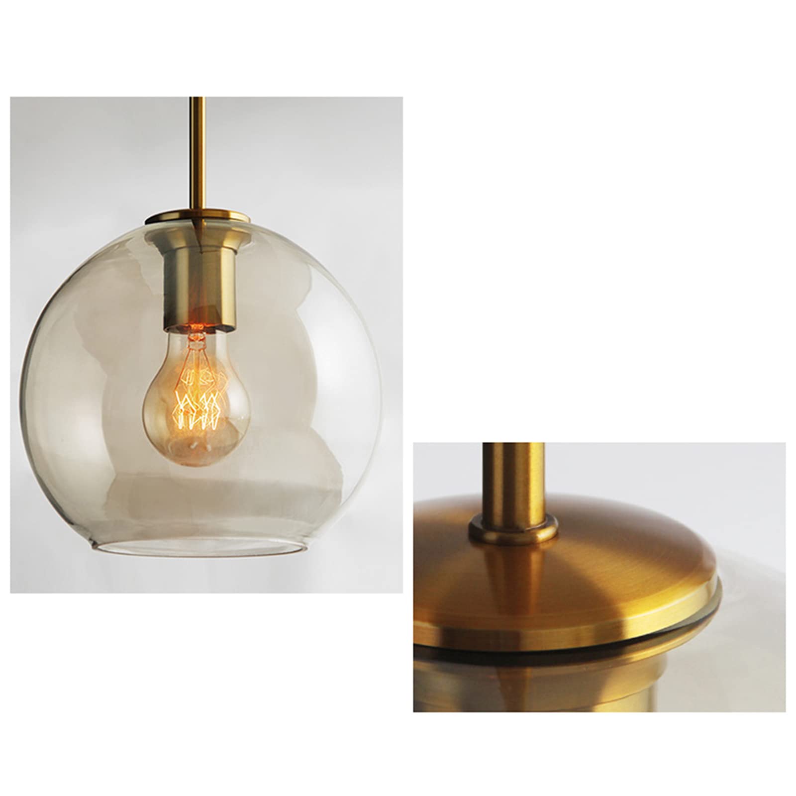 3-Light Spherical Grey Glass Pendant Lighting - Modern Globe Glass Hanging Lamp Chandelier for Dining Room, Kitchen Island & Living Room Decor