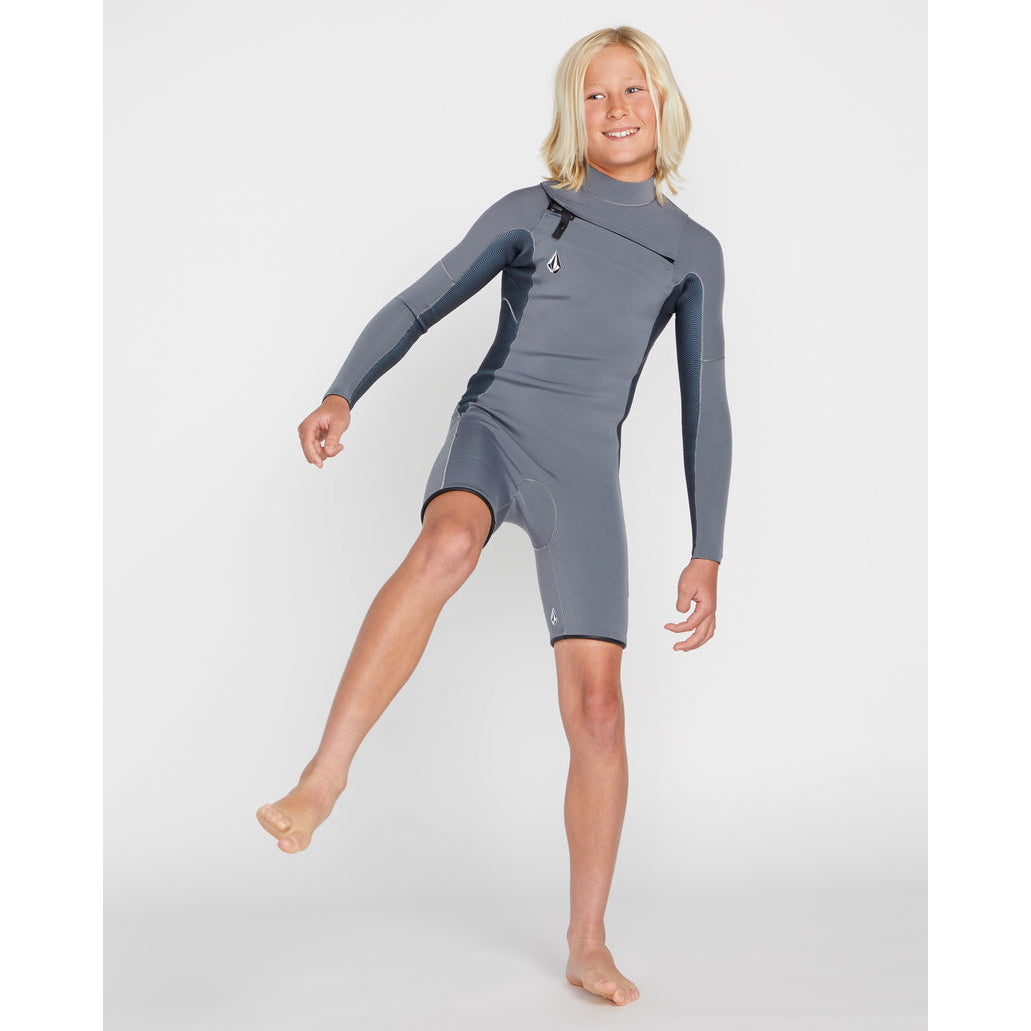 Volcom Modulator 2mm Big Boys Chest Zip Long Sleeve Springsuit Wetsuit - Charcoal for Surfing, Swimming & Water Sports