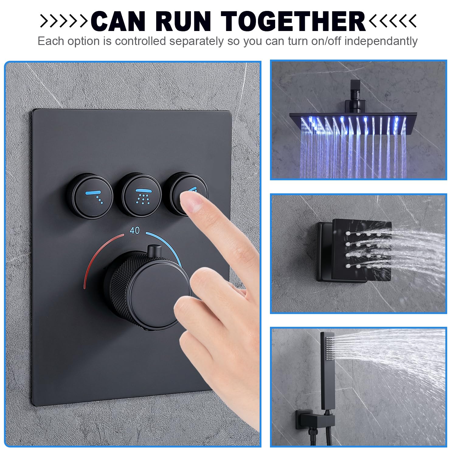 Premium Matte Black Enga Shower System with 12