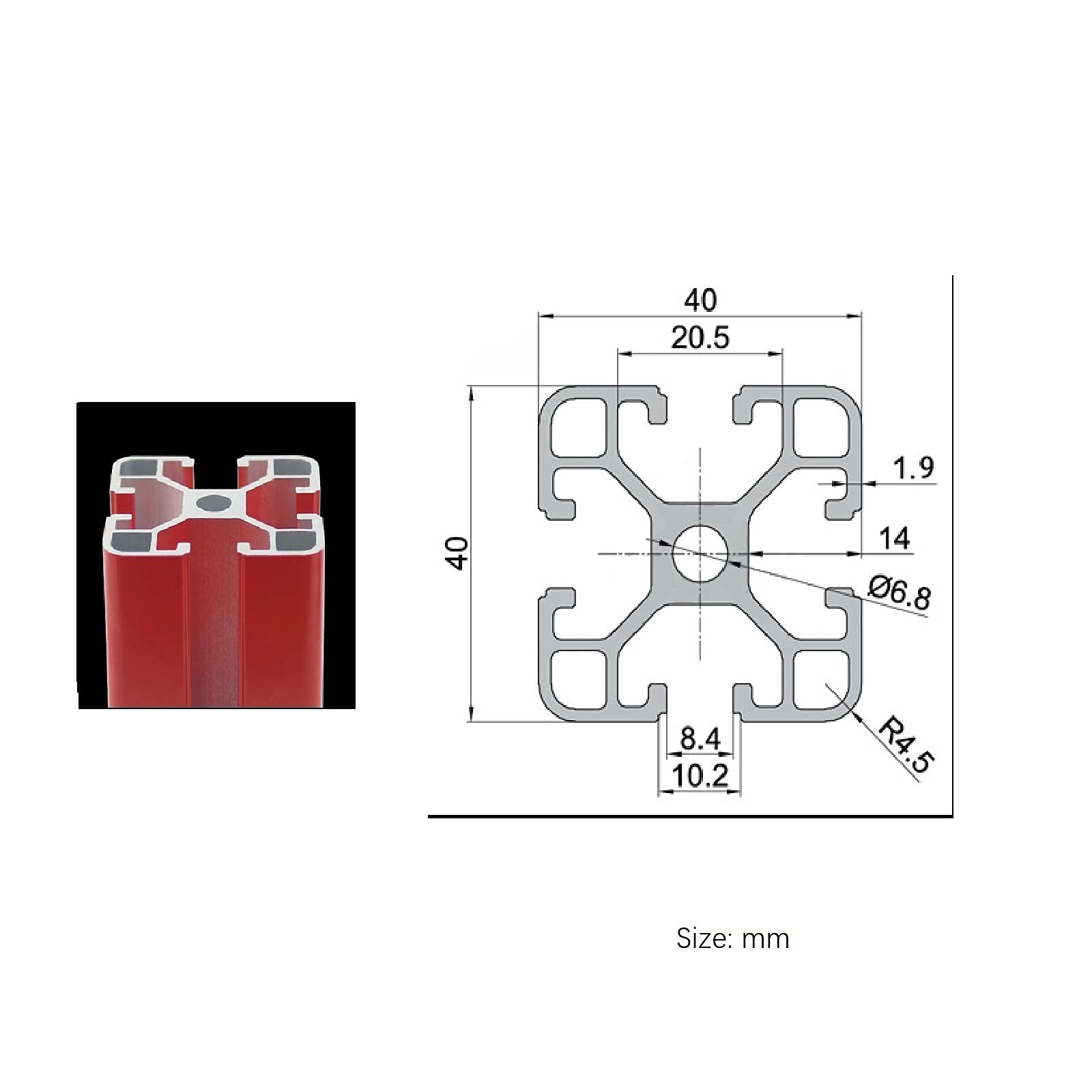 4040 T-Slot Aluminum Extrusion Profile - European Standard Anodized Red Linear Rail Guide Frame for 3D Printer & CNC Machine DIY Projects (1300mm/51.18