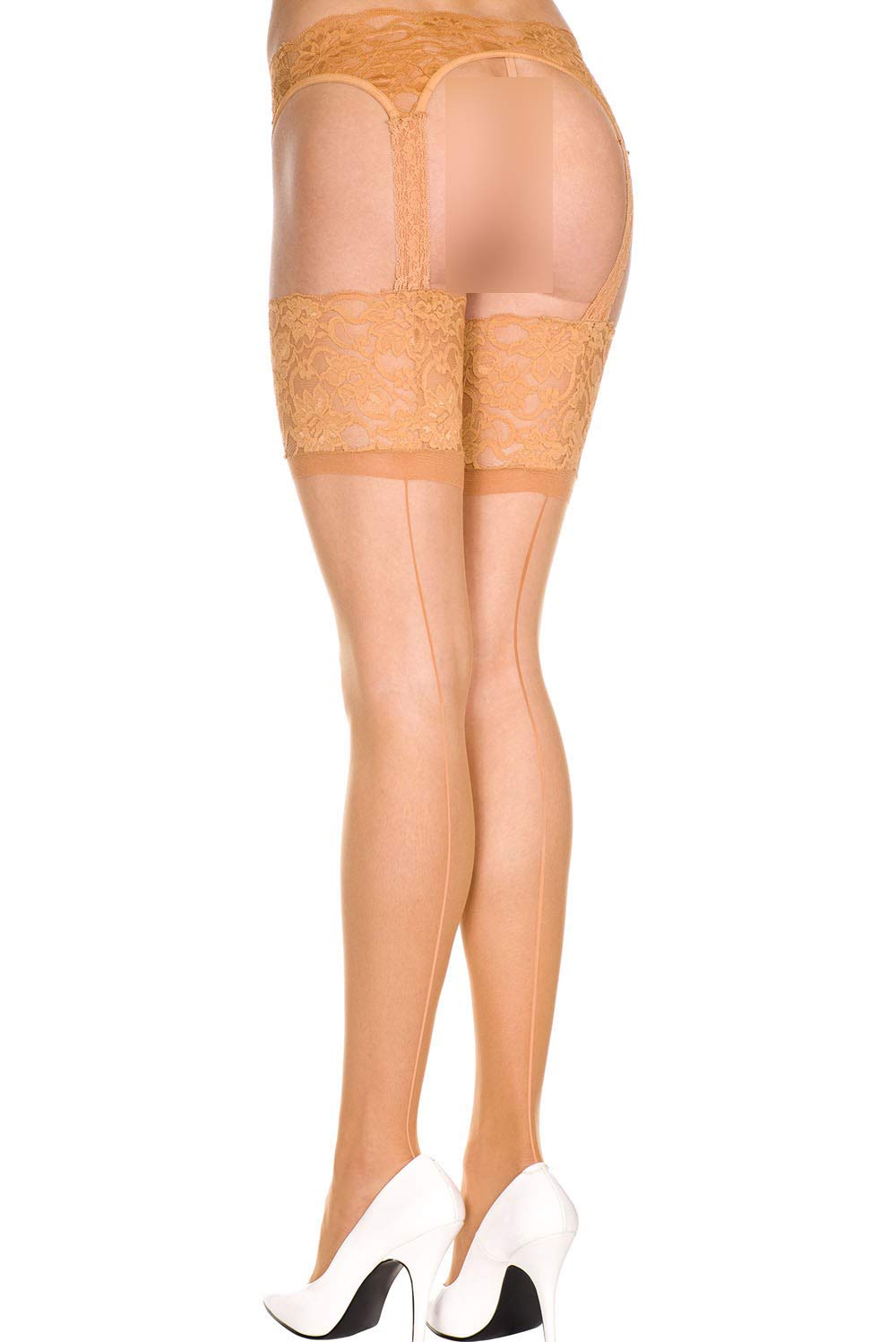Sexy Lace Garter Belt Stockings with Back Seam - Sheer Thigh High Stockings for Women - Perfect for Bridal, Lingerie, and Boudoir Photography