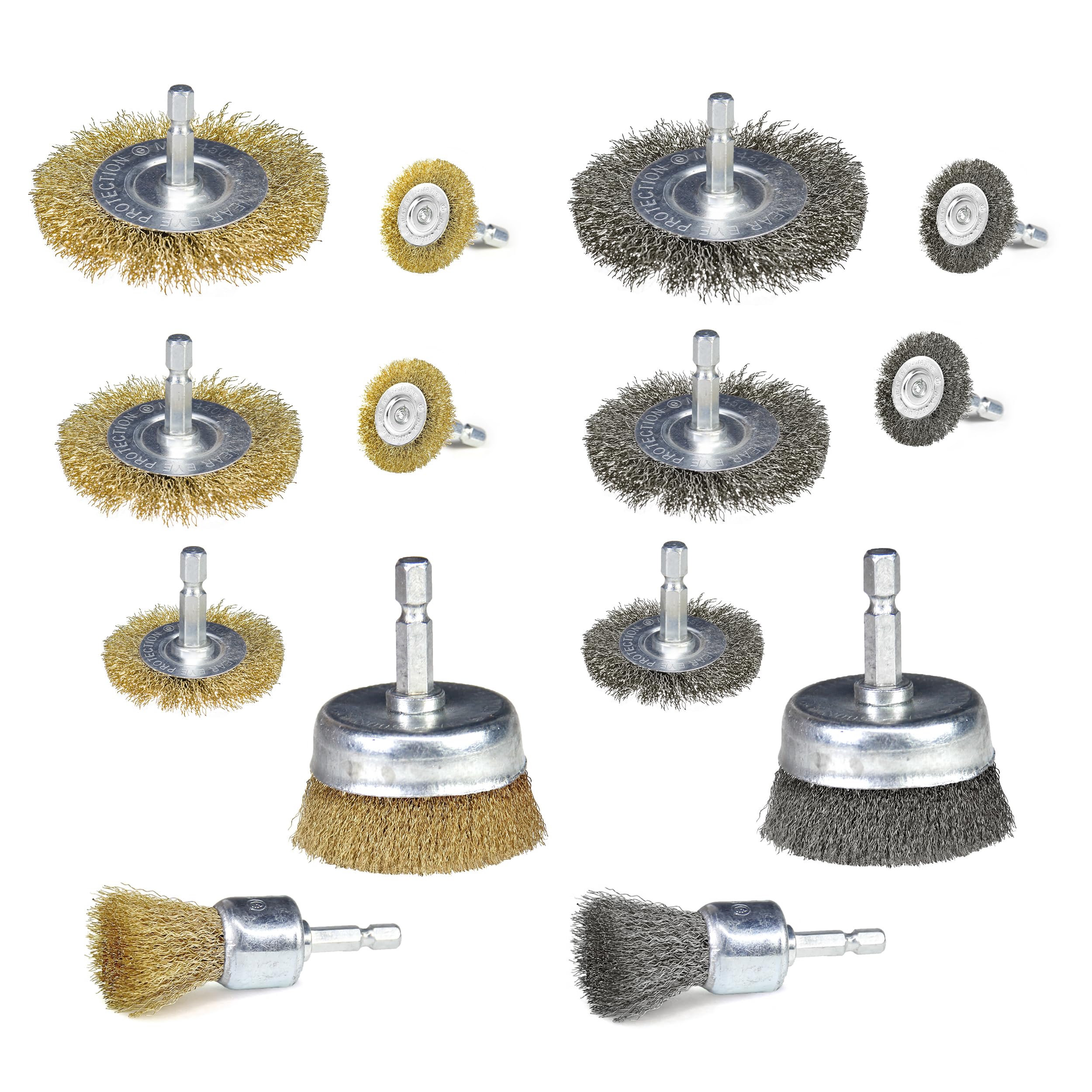 JKINGS 14-Piece Wire Wheel Brush Set for Drill - 1/4 Inch Shank, Heavy Duty Rust, Paint & Corrosion Removal - Coated Brass & Carbon Steel Brushes for Metal Cleaning, Deburring & Surface Prep - Perfect for Automotive, Welding & DIY Projects