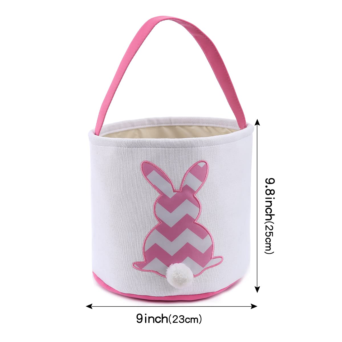 Easter Bunny Basket Bags for Kids - Striped Rabbit Pattern Cotton Canvas Egg Hunt Bag with Fluffy Tail - Personalized Easter Gift Basket for Candy, Eggs & Treats (Pink) - Perfect for Easter Egg Hunts, Spring Celebrations & Kids' Party Favors