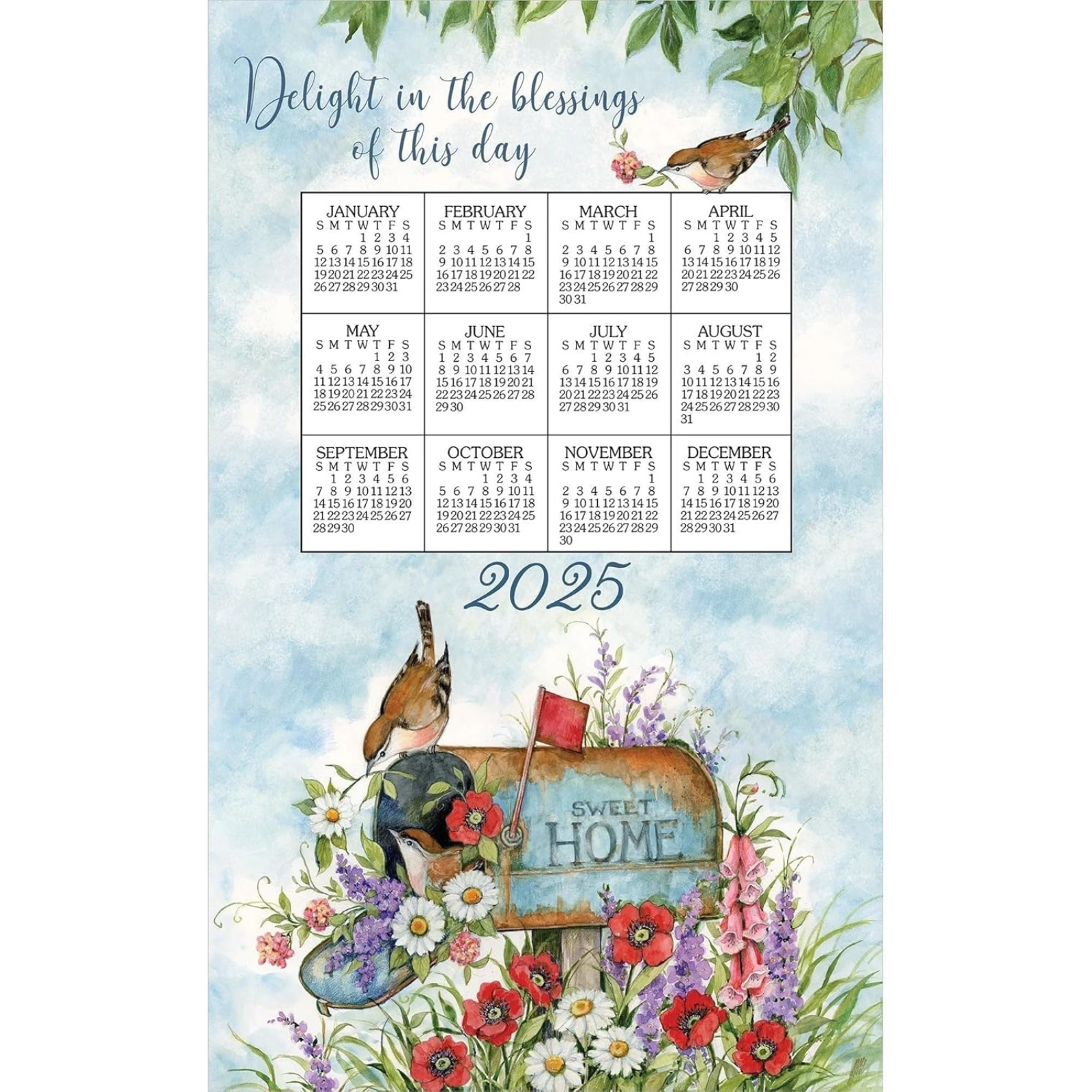 Floral Mailbox 2025 Wall Calendar with Decorative Towel - Perfect for Home Decor, Gifts & Seasonal Planning