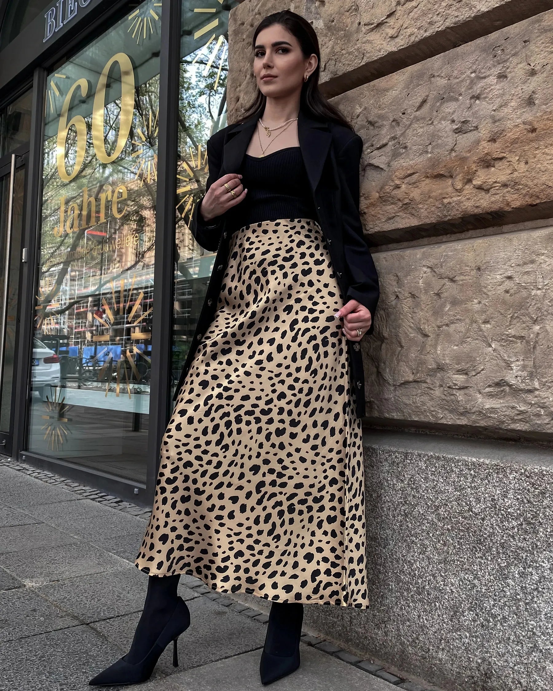 Silk Satin Bias Cut Long Leopard Print Skirt - Elegant Women's Fashion Skirt for Party, Date Night & Special Occasions