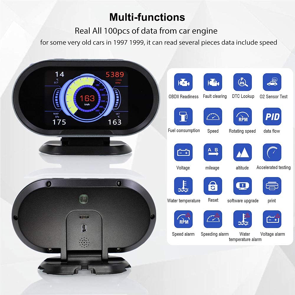 OBD2 Scanner - On-Board Diagnostic Tool for Cars - Digital Display with Real-Time Fuel Consumption & Water Temperature Monitoring - Compatible with OBD II Vehicles (Black) - Perfect for DIY Car Diagnostics & Performance Tracking