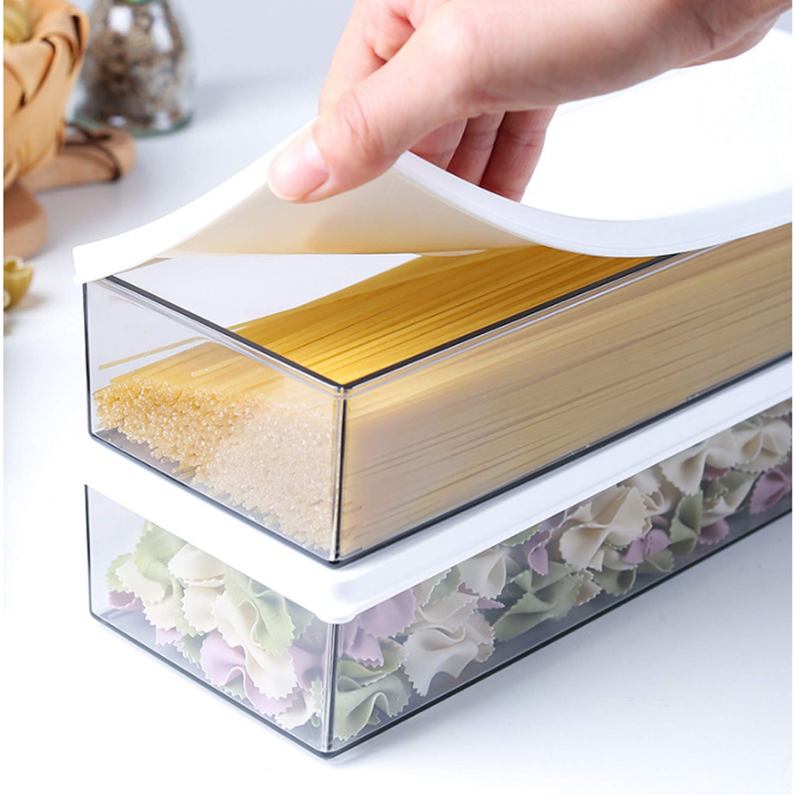 2-Pack Clear Plastic Pasta Storage Containers with Lids - Airtrectangular Spaghetti Food Containers for Kitchen & Pantry Organization - Perfect for Meal Prep, Leftovers & Dry Food Storage