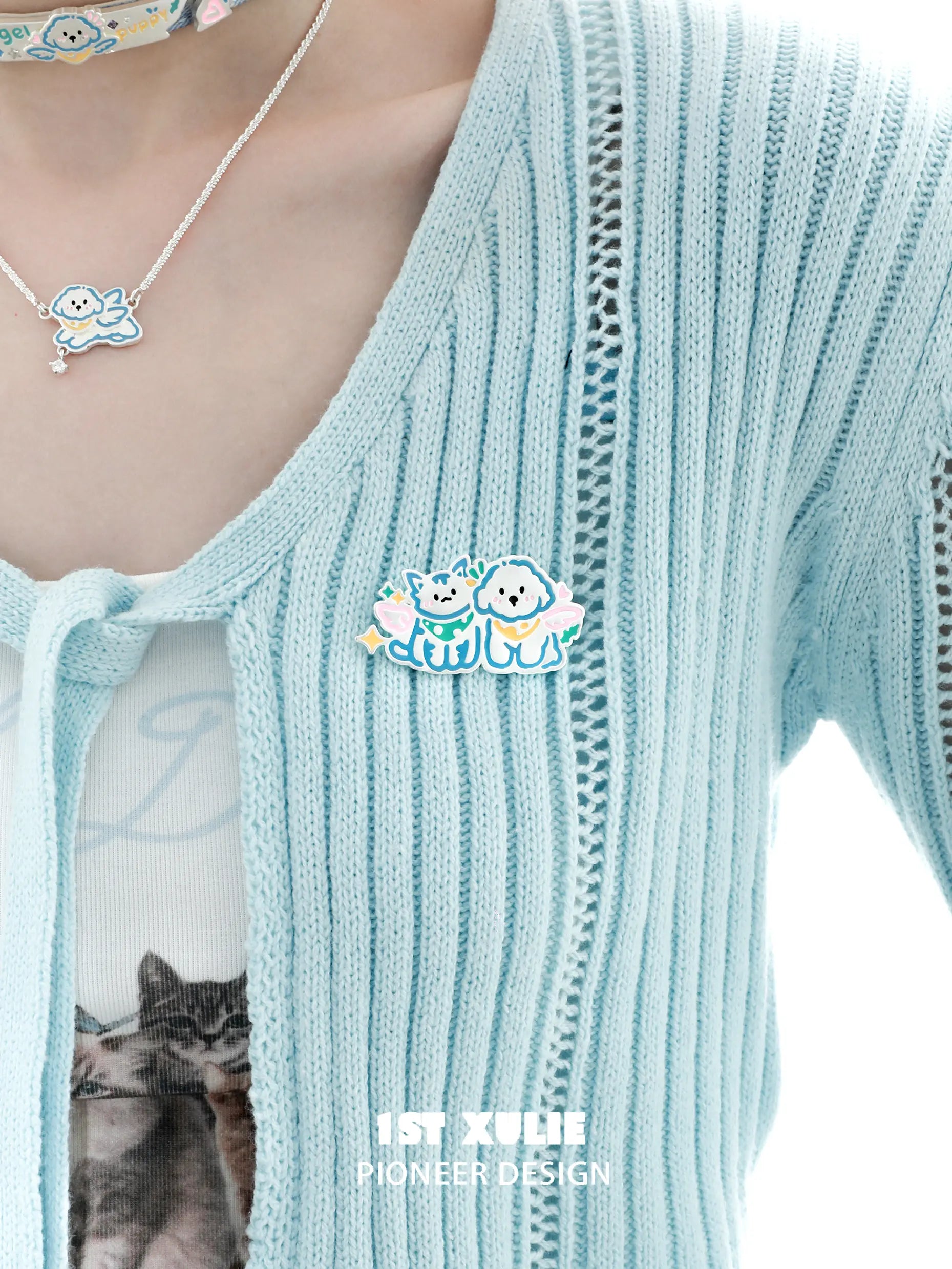 18k Platinum Plated Cute Kitten & Puppy Brooch Pin - Angel Cuties Animal Jewelry for Women, Gift for Pet Lovers, Perfect for Coat Lapel, Scarf, Hat Decoration