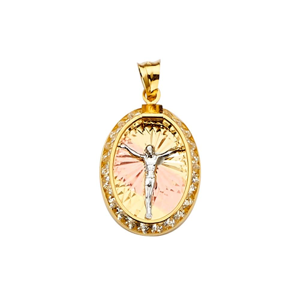 14K Tri-Color Gold Jesus Medal Pendant - White, Yellow & Rose Gold Religious Jewelry for Men & Women | Perfect for Baptism, First Communion & Everyday Faith Wear