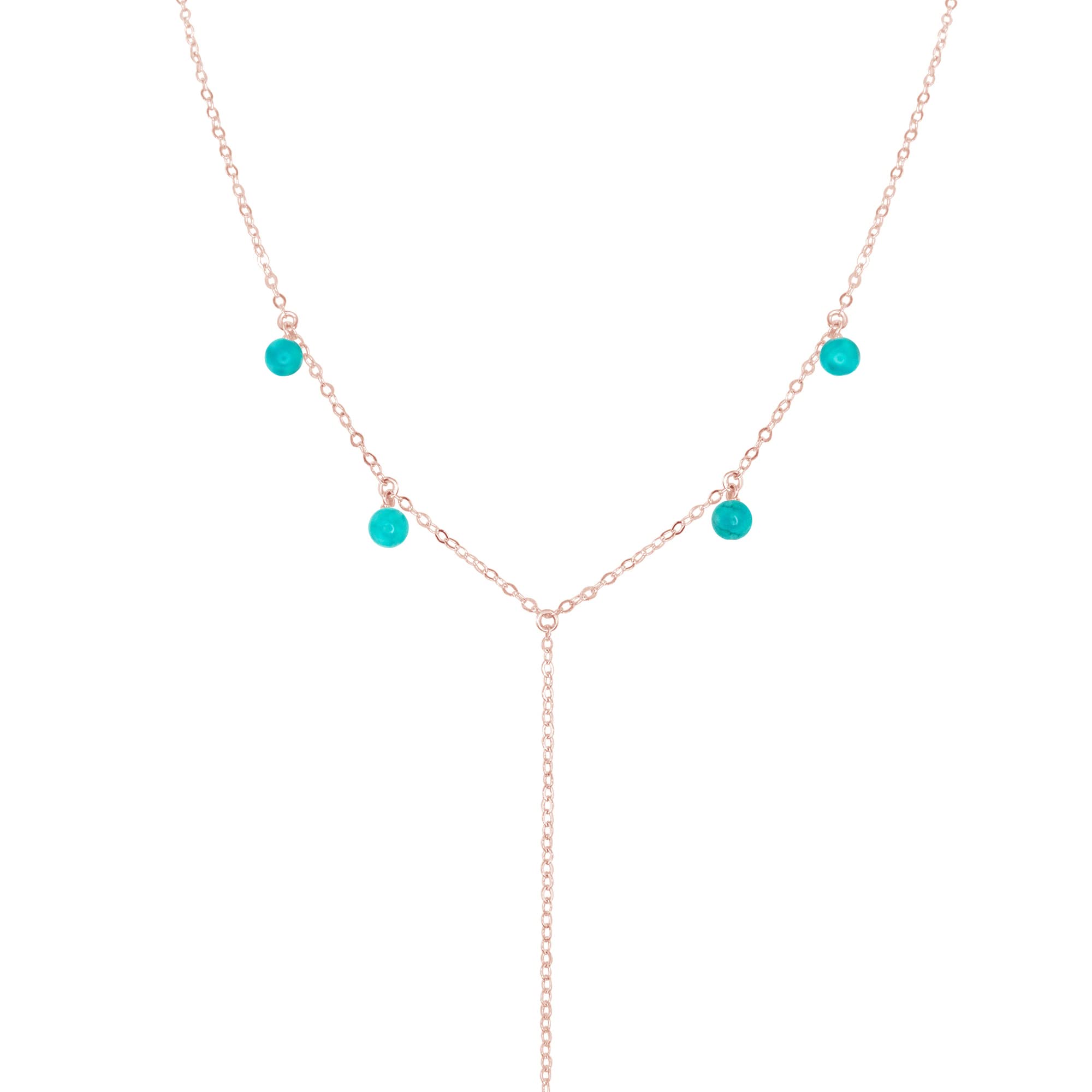 14K Rose Gold Filled Turquoise Boho Y Necklace - Elegant Bohemian Jewelry for Women, Perfect for Casual Wear, Festivals & Layering