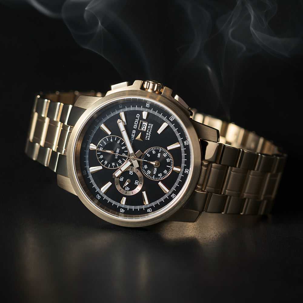 Aries Gold Inspire Contender G 7301 G BK Watch - Luxury Men's Chronograph Timepiece for Business, Formal & Casual Wear