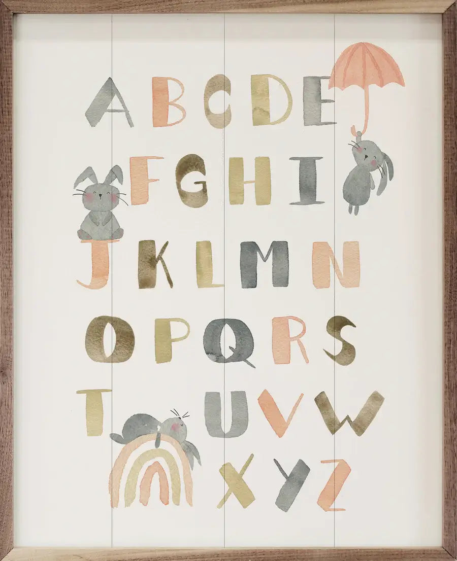 Alphabet By Deane Beesley - Wood Framed Wall Art Print - Perfect for Nursery, Classroom & Home Decor