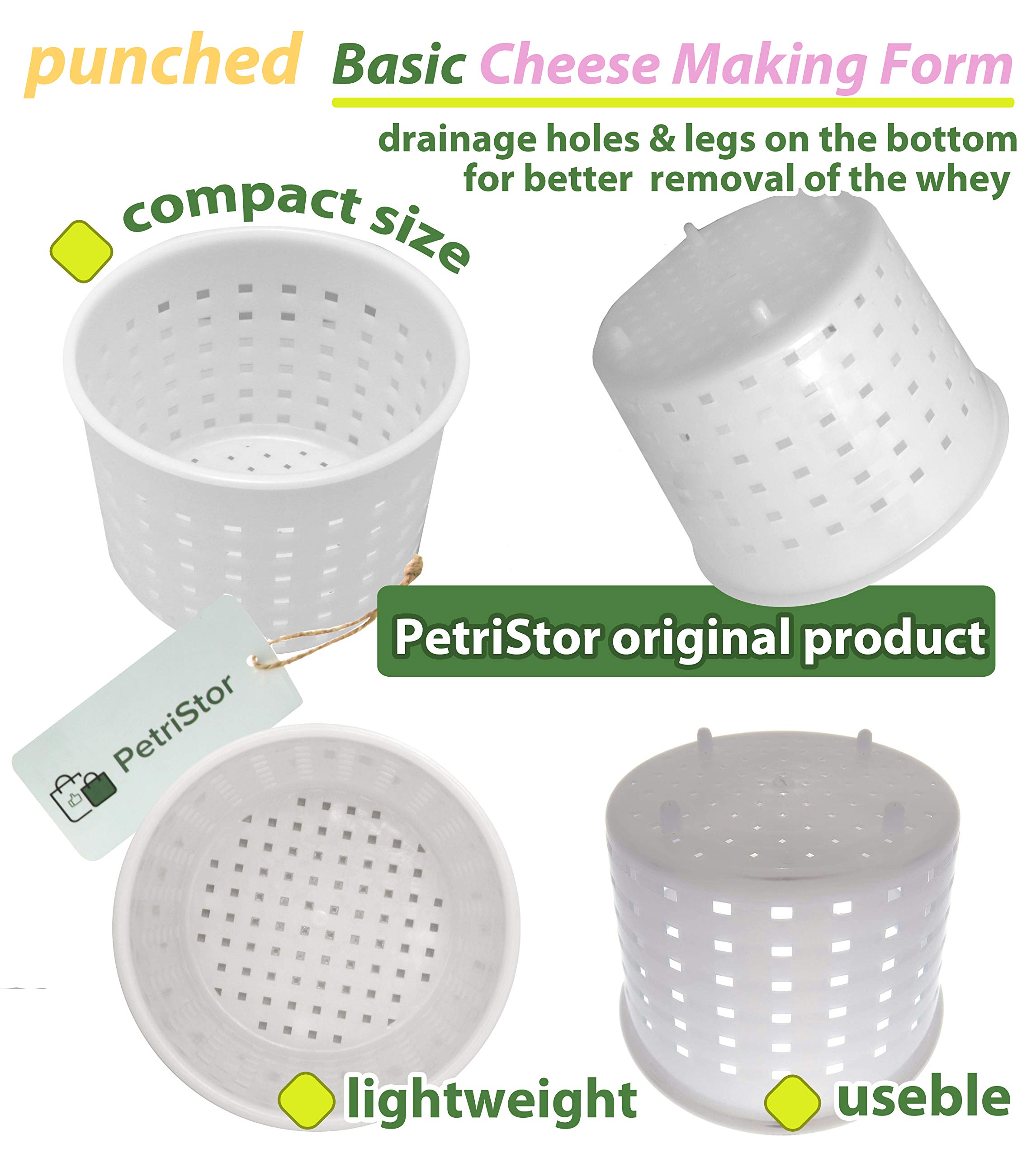 3-Piece Small Cheese Mold Set for Homemade Cheese Making - 1/3 qt Soft Cheese Molds for Feta, Ricotta & Cream Cheese - DIY Cheese Making Supplies - Perfect for Artisan Cheesemaking at Home or Small Dairy Production