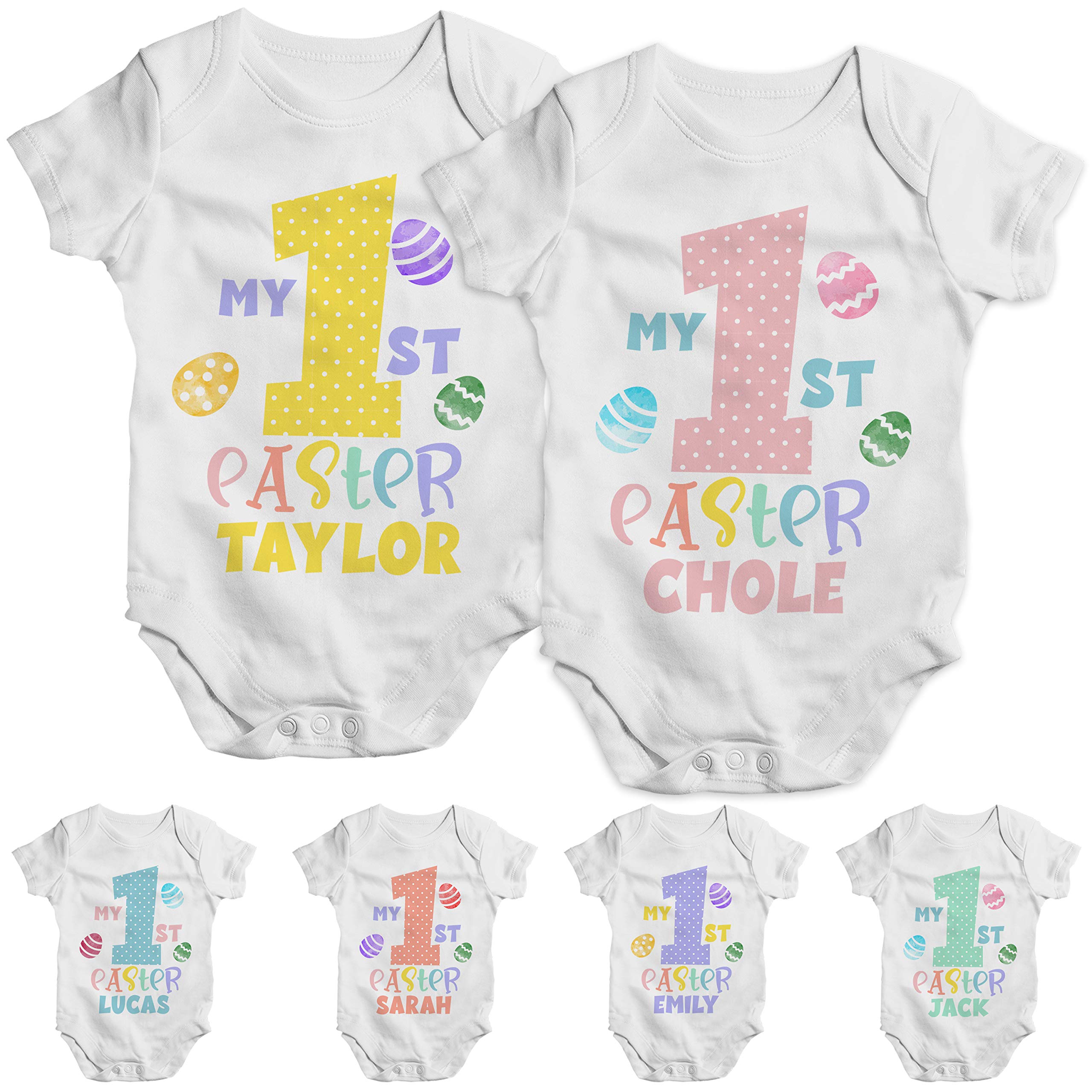 Personalized Easter Baby Onesie - Custom My First Easter Bodysuit for Newborn Boys & Girls - Cute Baby Shower Gift & Pregnancy Reveal Outfit - Soft Cotton Infant Romper - Perfect for Easter Photos, Family Gatherings & First Holiday Celebrations - C02-White Small