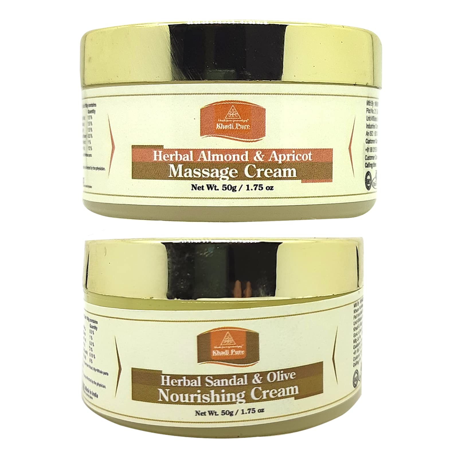 Khadi Pure Almond Apricot Massage & Sandal Olive Nourishing Cream - 50g (Pack of 2) | Organic Skincare for Dry Skin, Body Moisturizer for Women & Men | Perfect for Daily Hydration & Spa Treatments