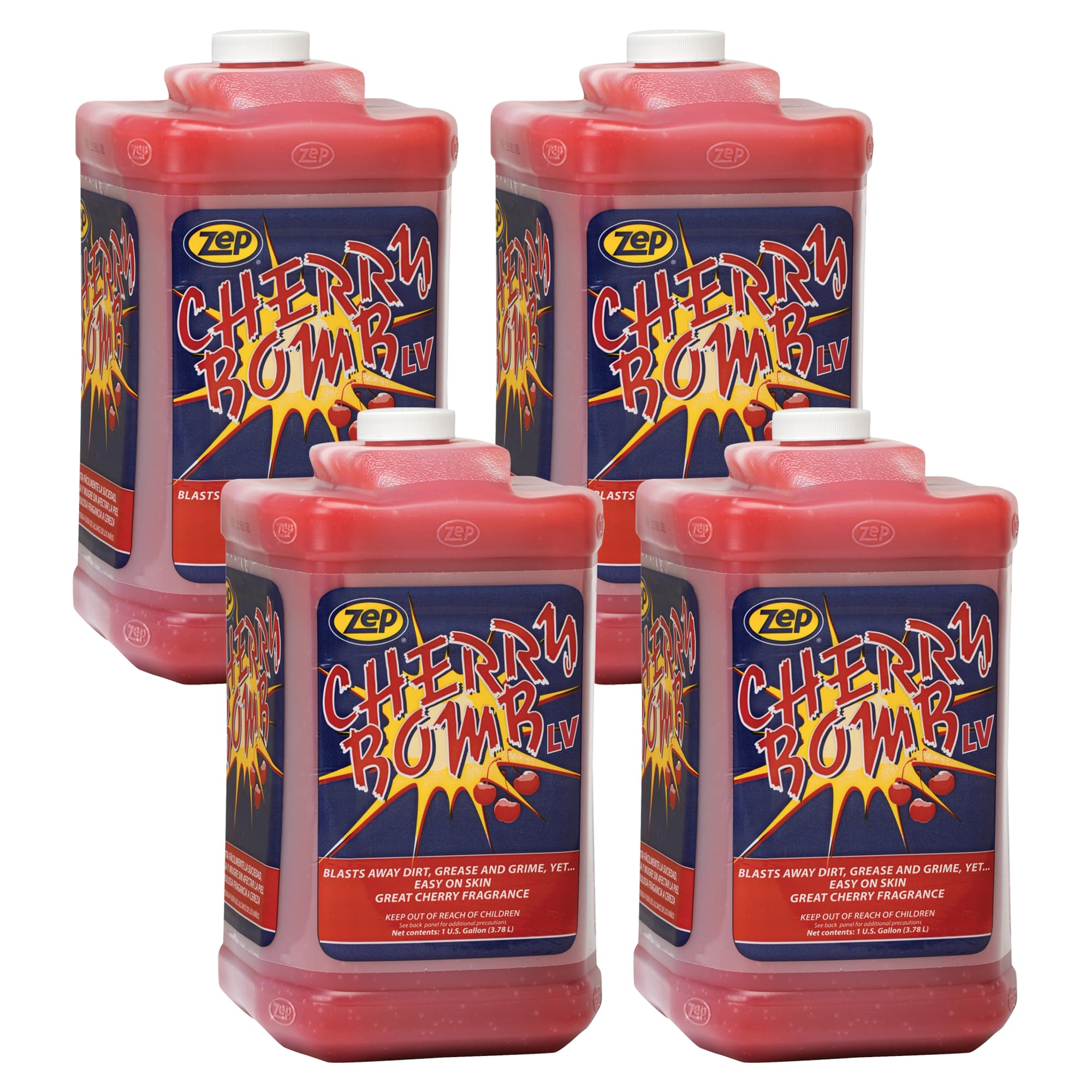 Zep Cherry Bomb LV Industrial Hand Cleaner - 1 Gallon (Case of 4) - Heavy-Duty Pumice Gel Formula for Removing Stubborn Grease, Oil & Industrial Grime - Ideal for Mechanics, Construction Workers & Auto Shops