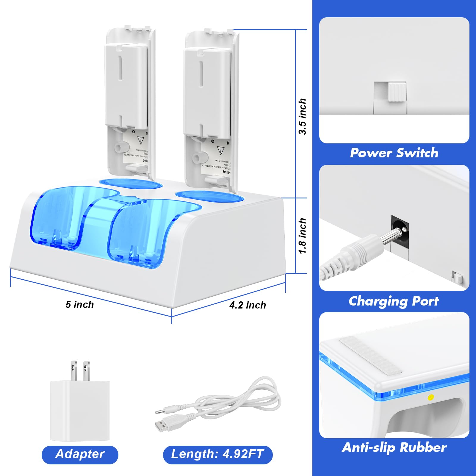 4-Pack 2800mAh Rechargeable Battery Charging Station for Wii & Wii U Controllers - Fast Charging Dock with LED Indicators | Perfect for Gaming Sessions & Multiplayer Parties