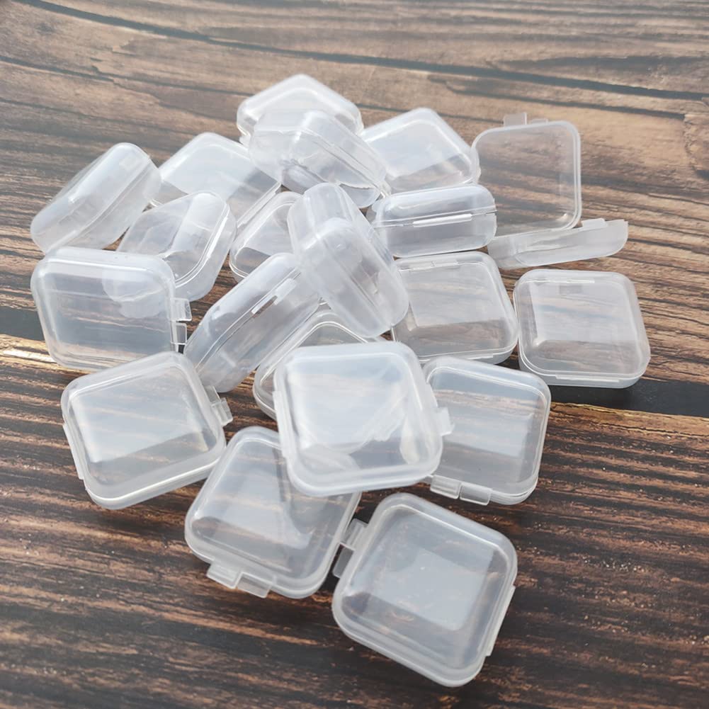 20 Pack Clear Plastic Jewelry Storage Boxes with Lids - Small Square Organizer for Earrings, Pills, Beads & Crafts | Perfect for DIY Projects, Travel & Home Organization