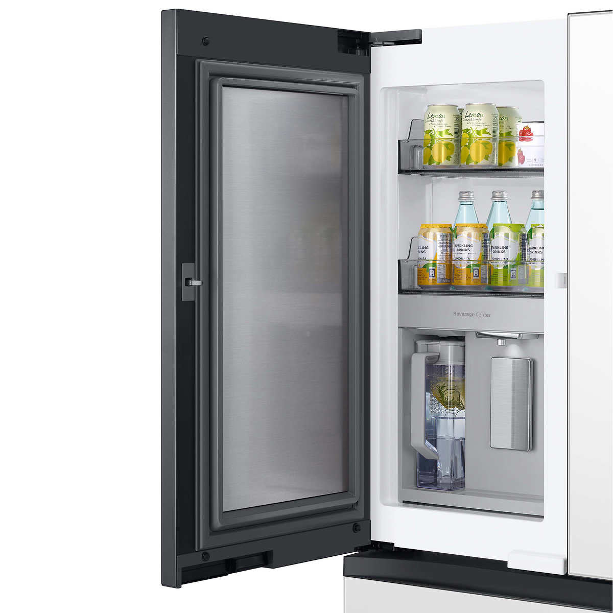 Samsung 23 cu. ft. Bespoke 4-Door French Door Refrigerator with Beverage Center - White Glass (RF23BB860012) | Smart Kitchen Appliance for Modern Homes & Entertaining