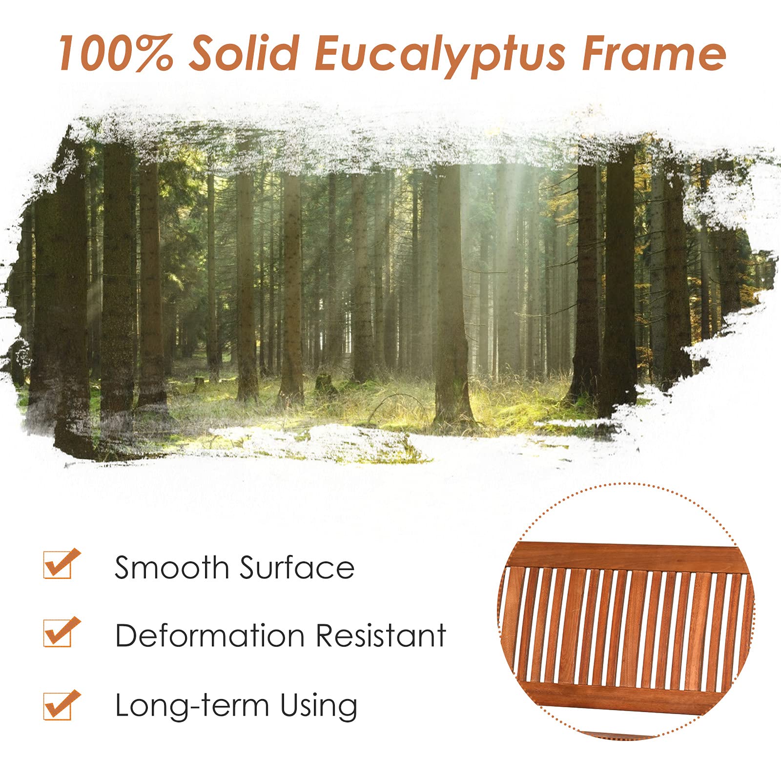 4FT Eucalyptus Wood Outdoor Bench - Teak Finish Patio Loveseat with Armrest & Backrest, Weather-Resistant Slatted Seating for Garden, Deck, Balcony or Poolside Relaxation