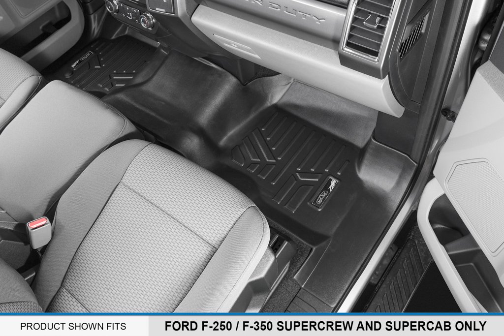 Premium SMARTLINER All-Weather Floor Mats - 1st Row Custom Fit for 2017-2022 Ford F-250/F-350/F-450 Super Duty Crew Cab & SuperCab - Heavy Duty Black Rubber Liners for Bench Seat - Perfect for Off-Roading, Work Trucks & Daily Commutes