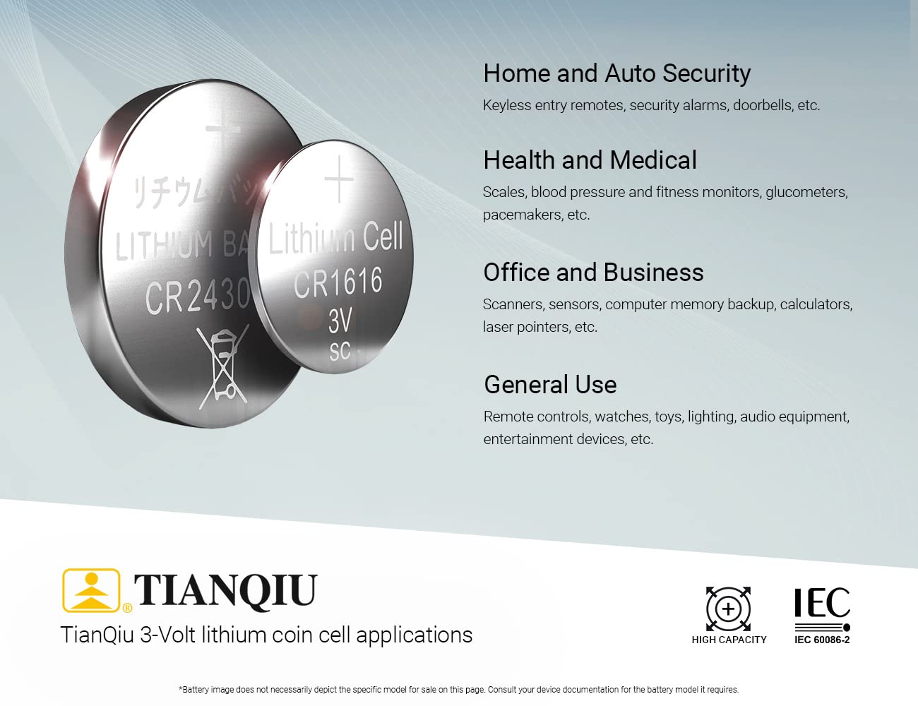 TIANQIU 100-Pack CR2430 BR2430 3V Lithium Coin Cell Batteries - Long-Lasting Power for Watches, Key Fobs, Calculators & Small Electronics