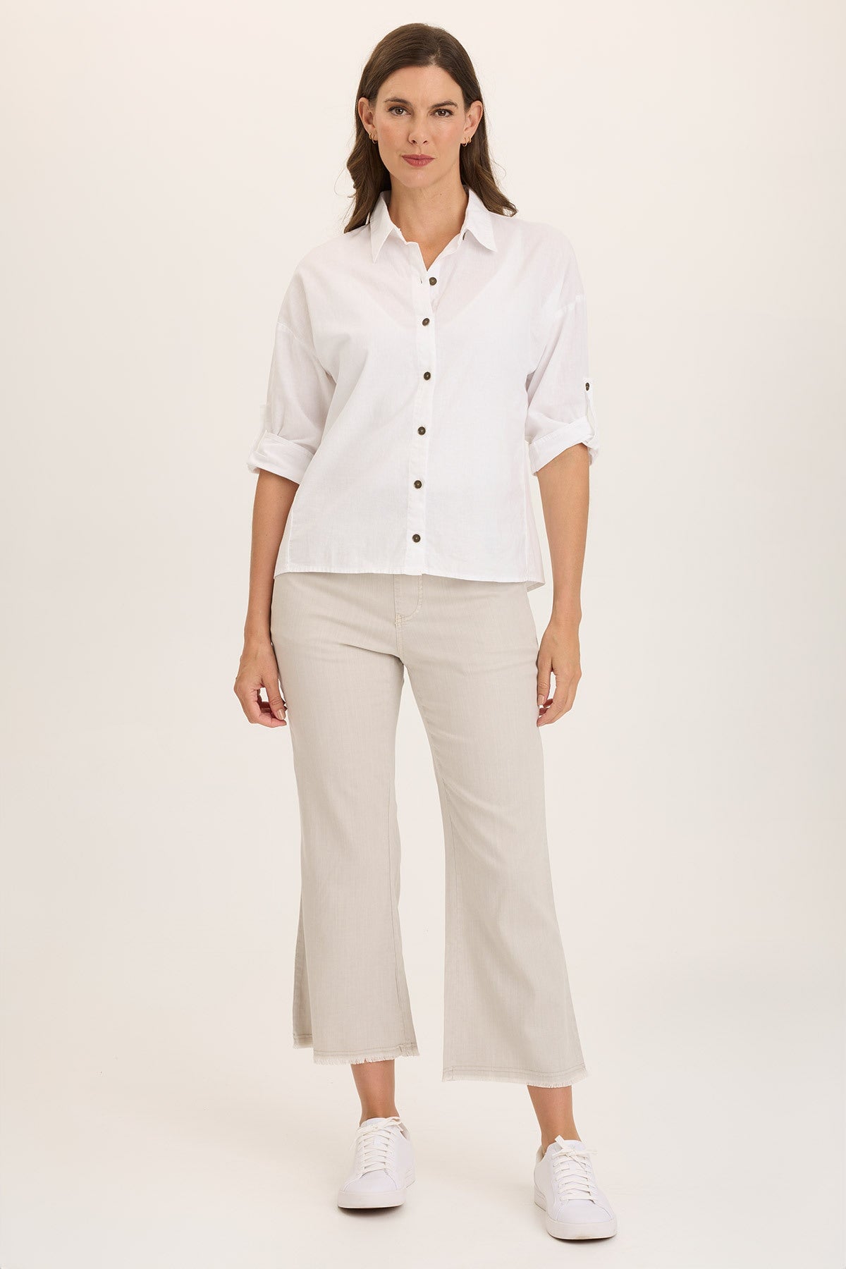 Carrie Linen 3/4 Sleeve Button Up Shirt for Women - Breathable Summer Blouse with Chest Pocket - Perfect for Office, Casual Outfits & Travel