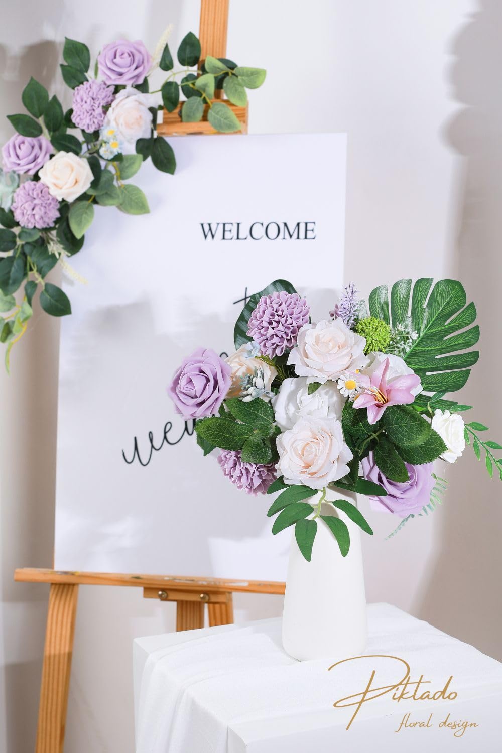 Artificial Rose Flowers - Dusty Rose Gradient Fake Roses with Stems for DIY Wedding Bouquets, Centerpieces, Home Decor, Table Arrangements - Perfect for Wedding, Party, Home Decoration (White Lavender)