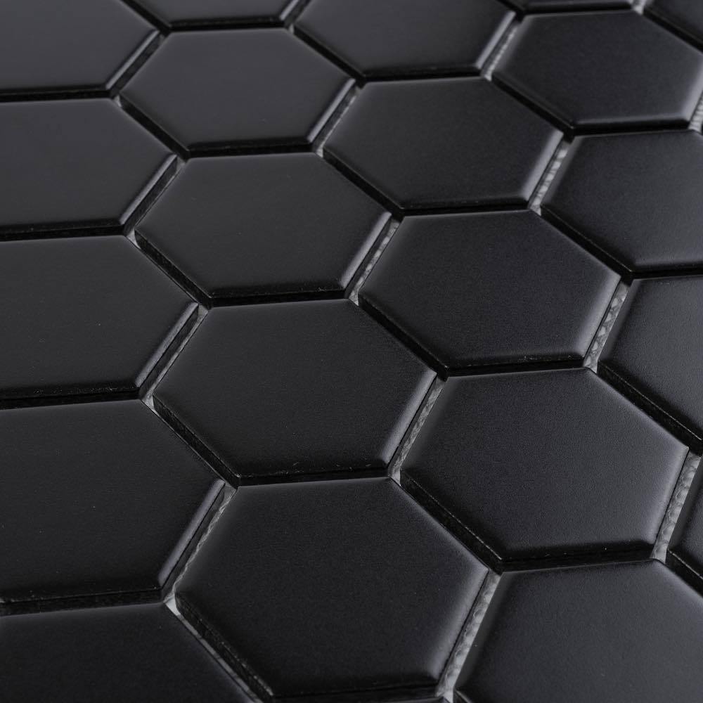 Hexagon Porcelain Mosaic Tile Black 2