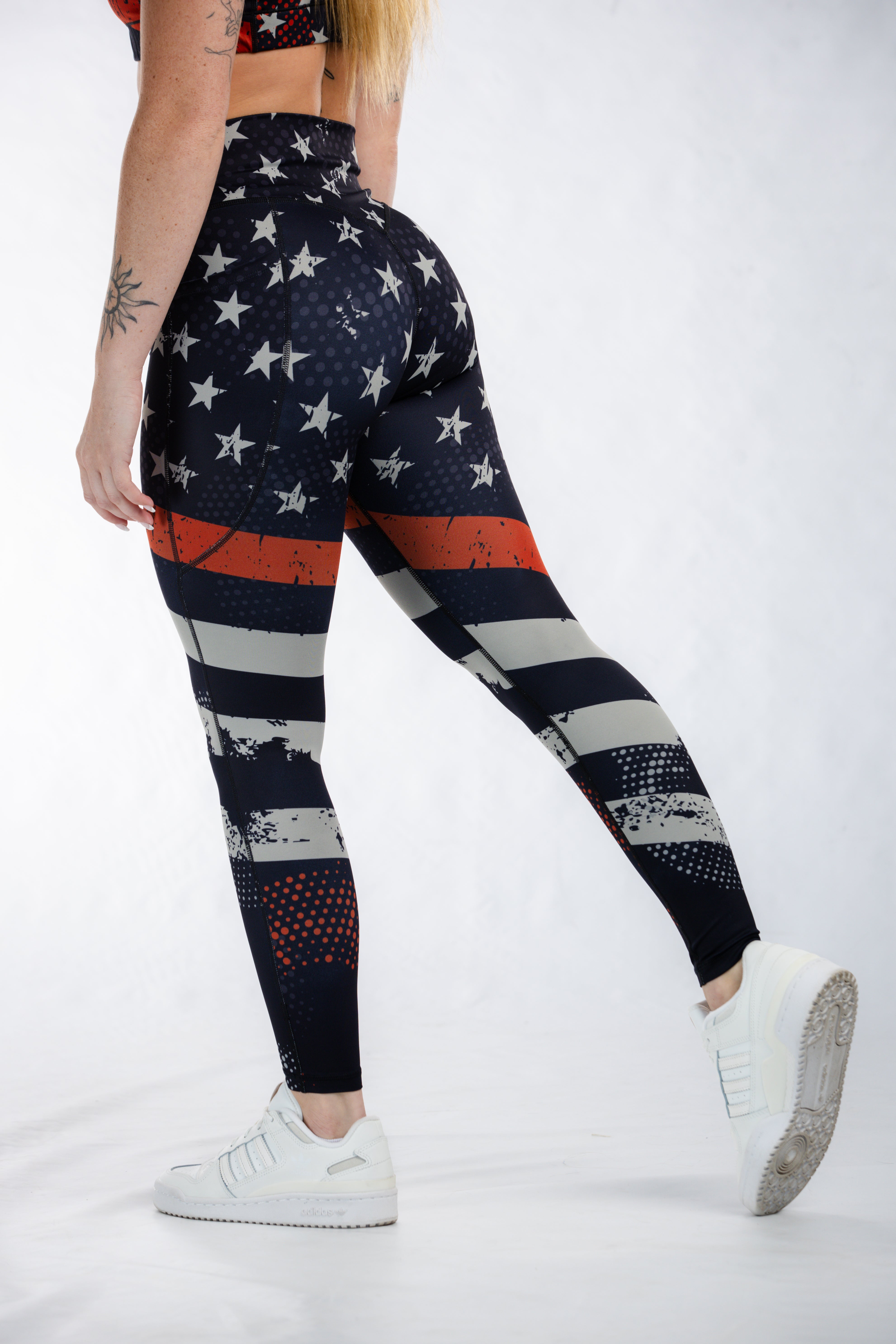 Empowered High-Waisted Leggings with Red Line Design - Comfortable & Stylish Workout Leggings for Yoga, Running & Gym