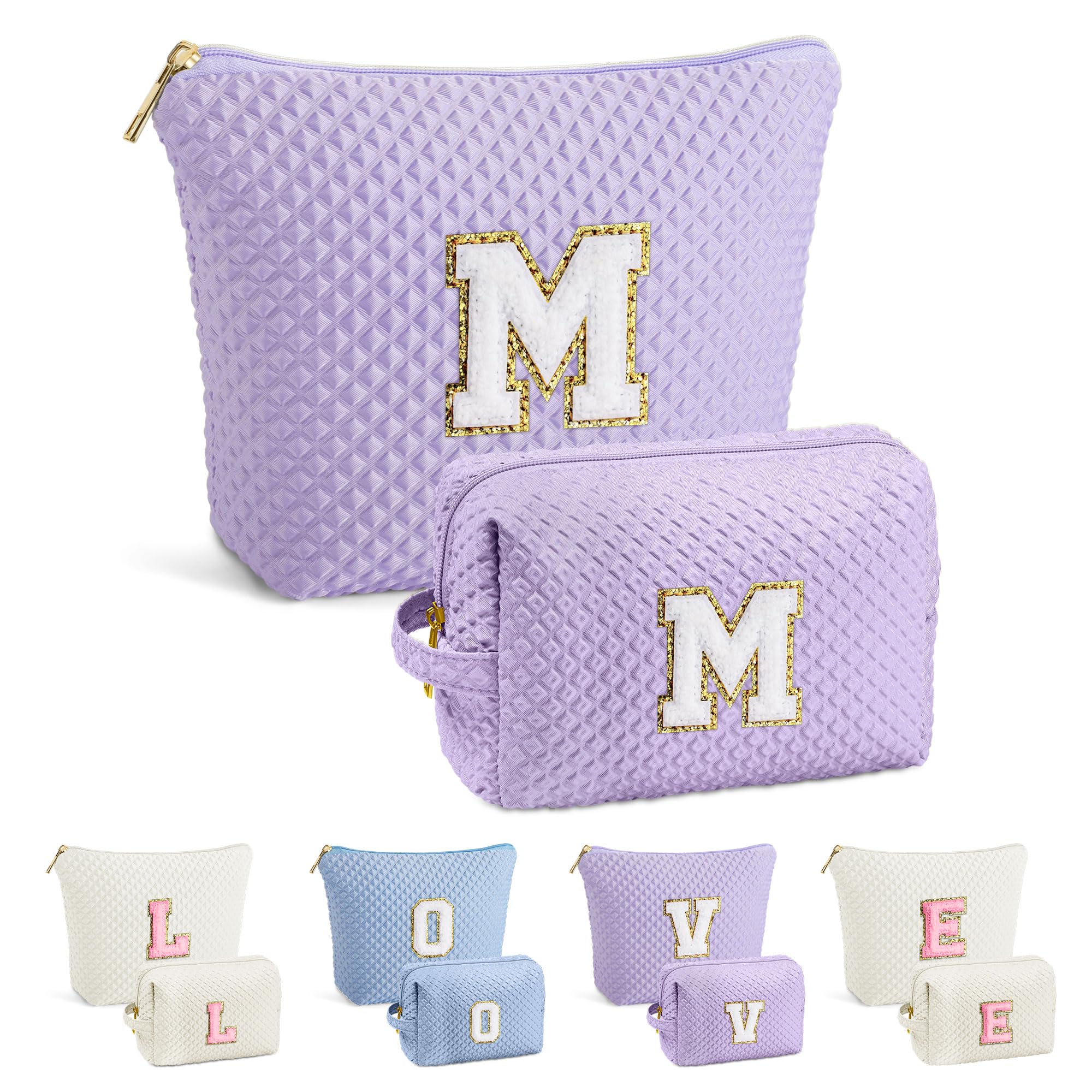 Personalized Monogram Initial Makeup Bag for Women & Teens - Cute Purple Cosmetic Pouch, Travel Toiletry Organizer | Perfect for Travel, Gym, Bridal Shower & Daily Makeup Storage